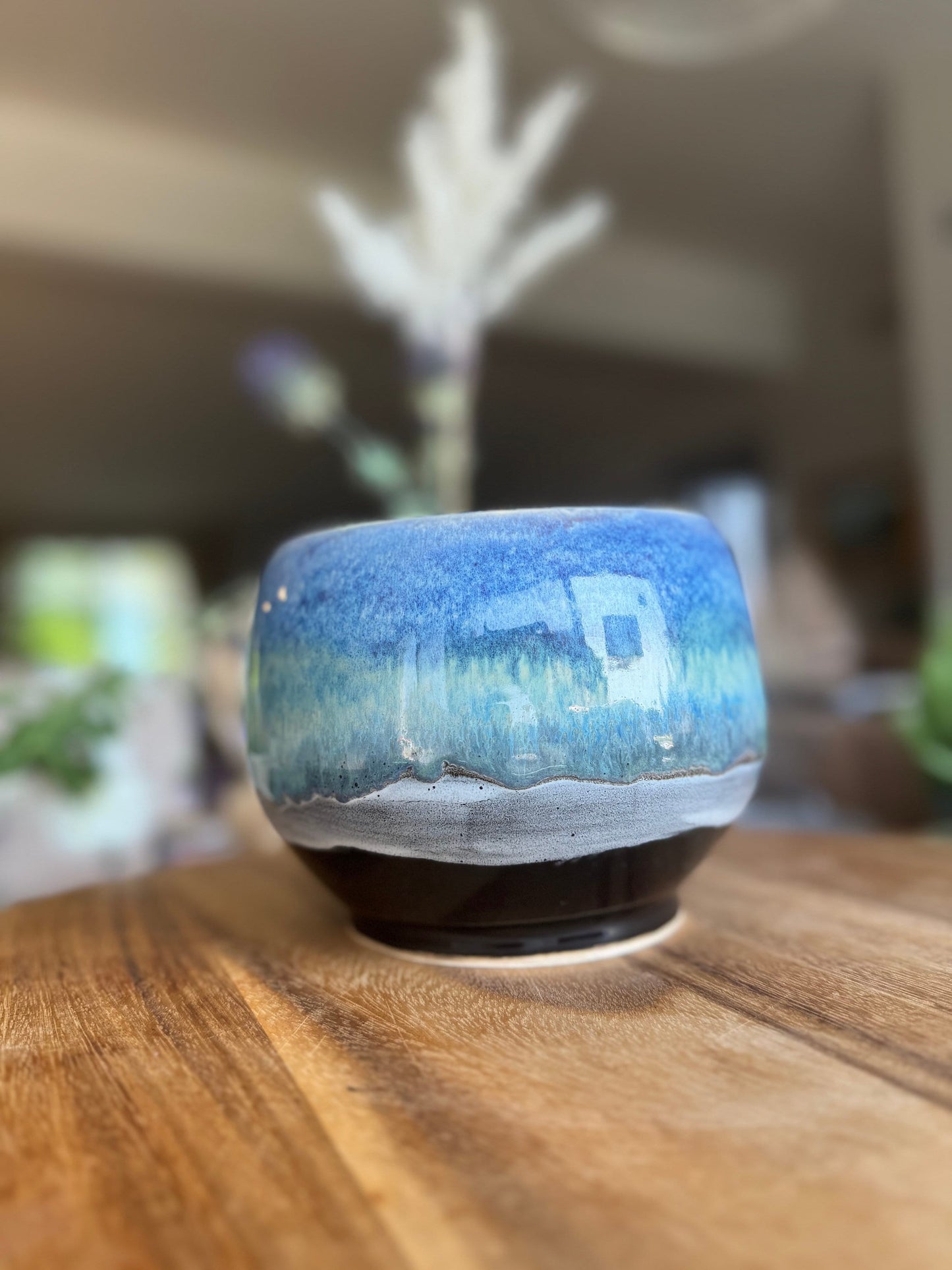 Ocean Ombré Deep Serving Bowl, Home Accent Art, Now with 22K White Gold Rim Foot