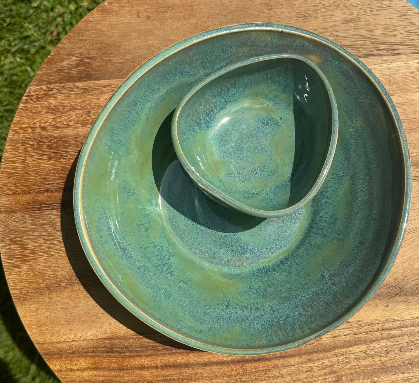 Trigon Chip n’ Dip Duet Bowl, Celestial Drippy Glaze, Purple Black