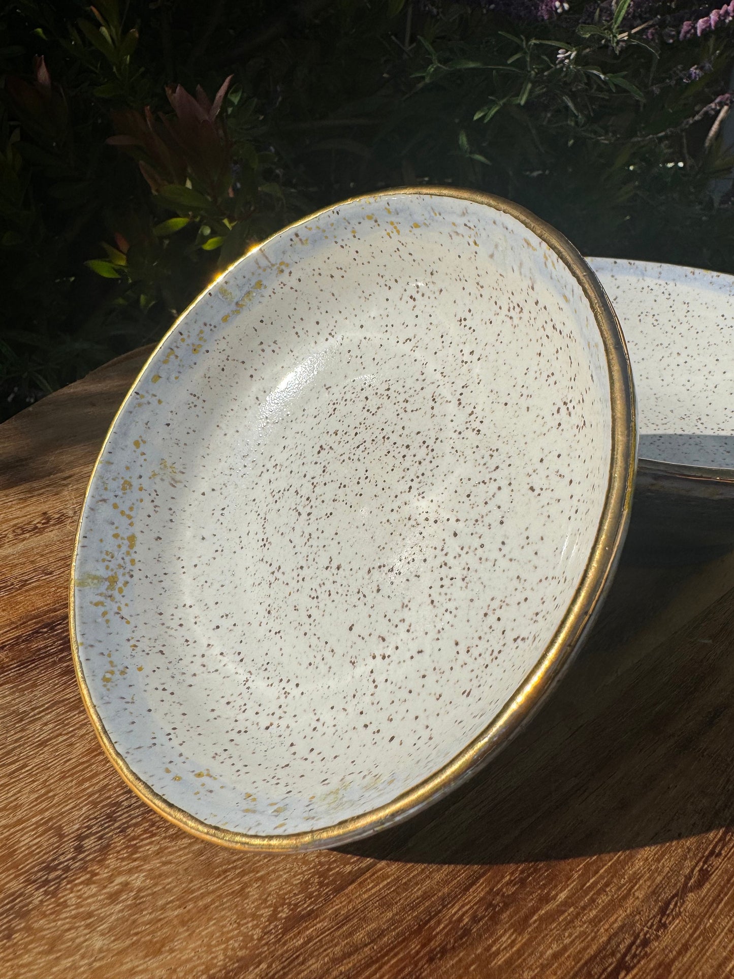 Blue Hydrangea Medium Serving Bowl, White Speckle Ceramic Dinnerware, Glazed — Handmade Wheel-thrown Stoneware Pottery