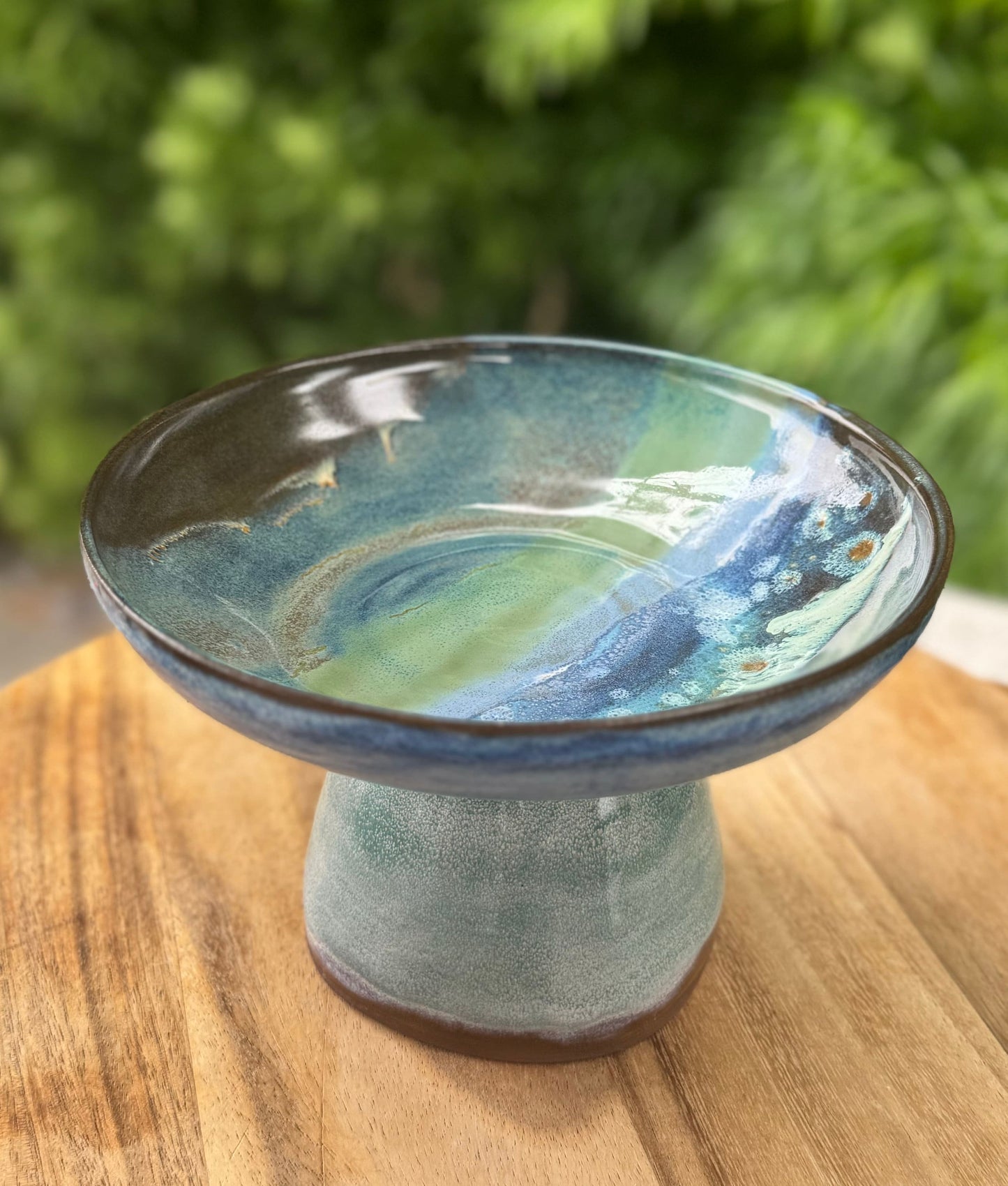 Beach Pedastaled Low Bowls, for Fruit, Bakery items, Coastal Art Home Decor