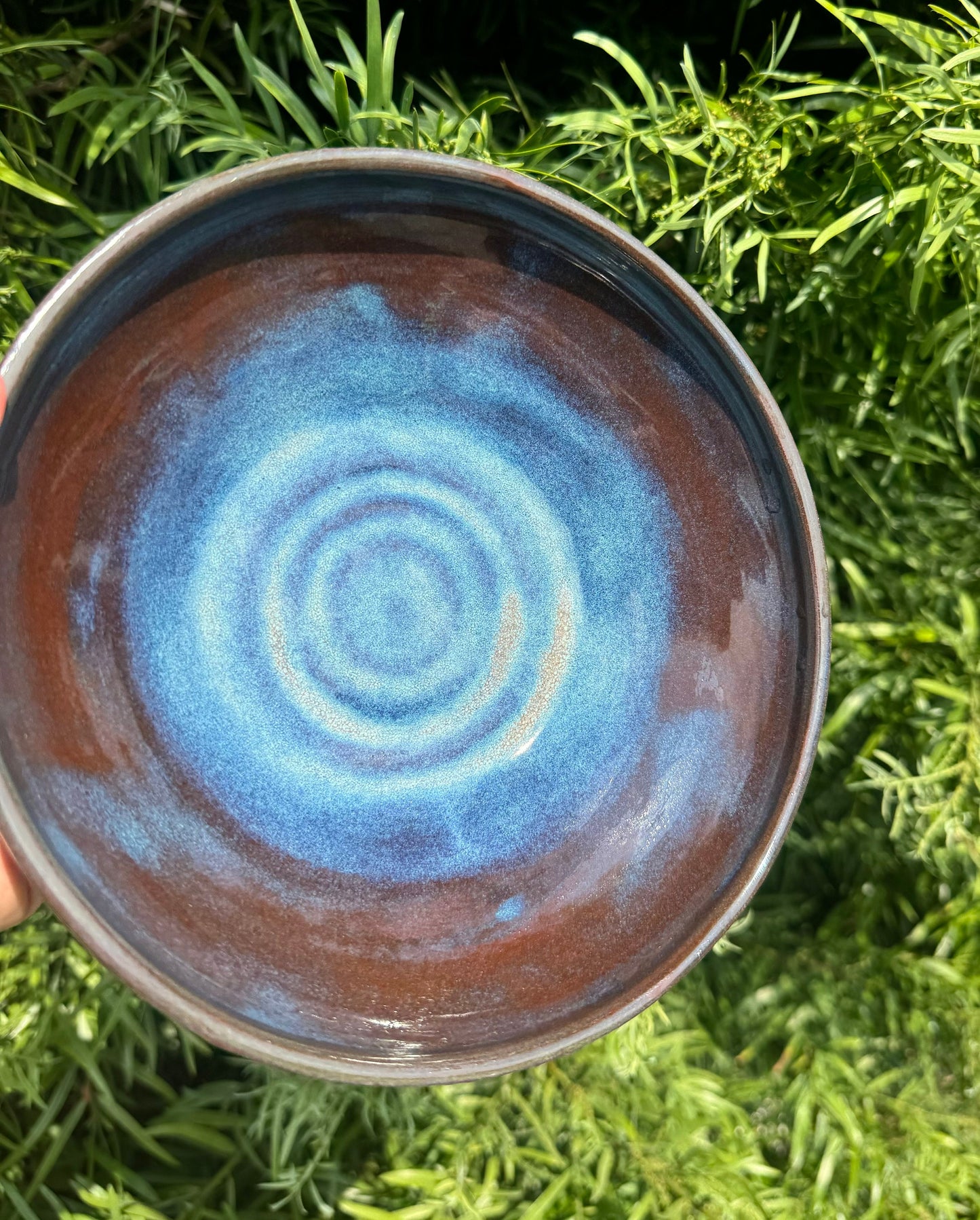 Low Bowls Pasta Dishes Set of 2, Nesting Wide Plates, Deep Sea Blue on Terra Red Clay