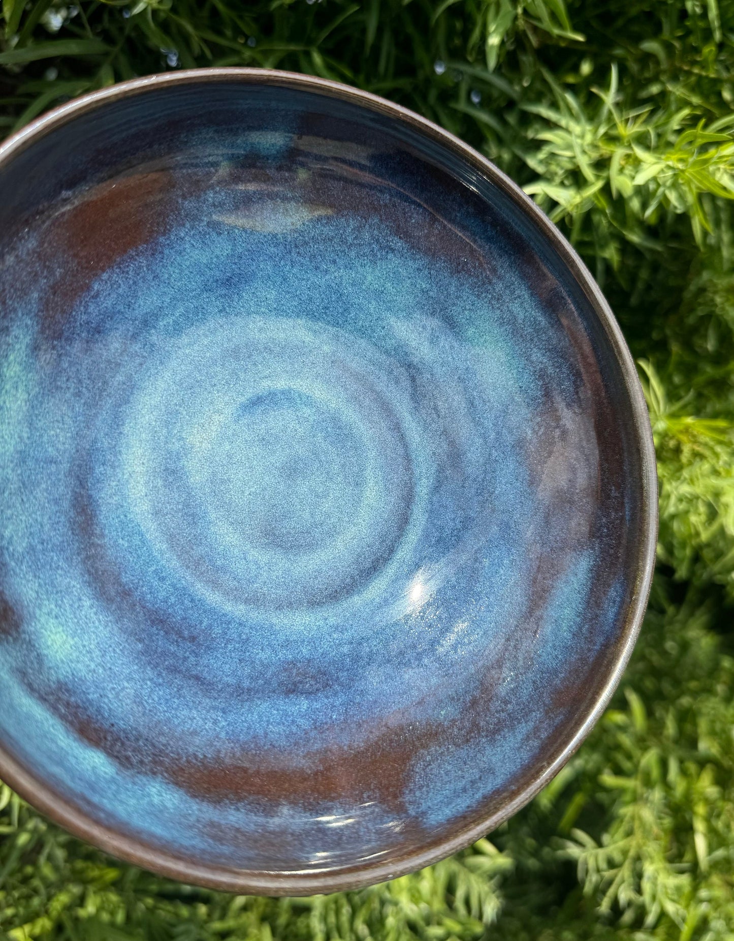 Low Bowls Pasta Dishes Set of 2, Nesting Wide Plates, Deep Sea Blue on Terra Red Clay