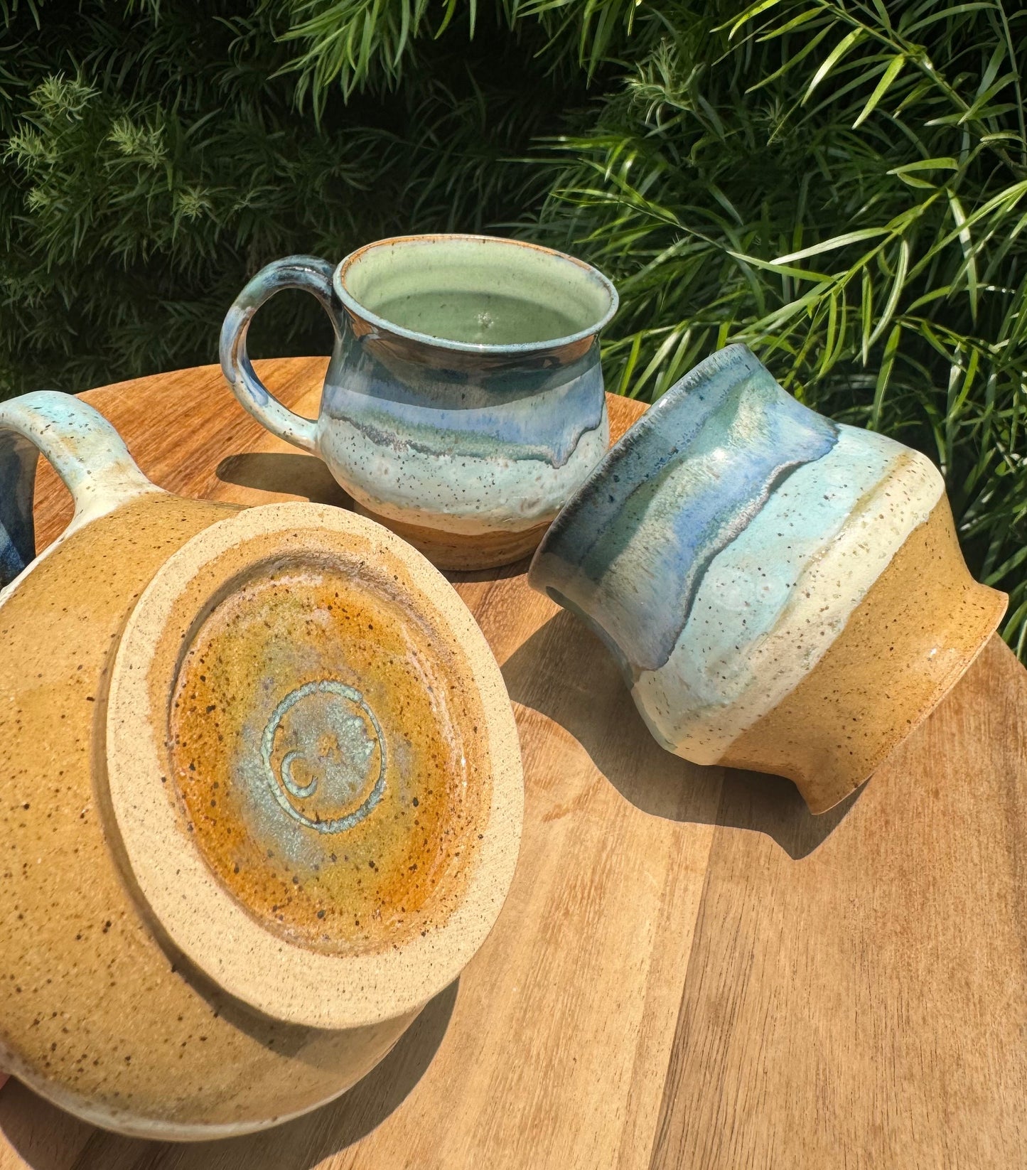Handpainted Beach Mugs, A-Shape Cup with Stable Base and Comfortable Handles