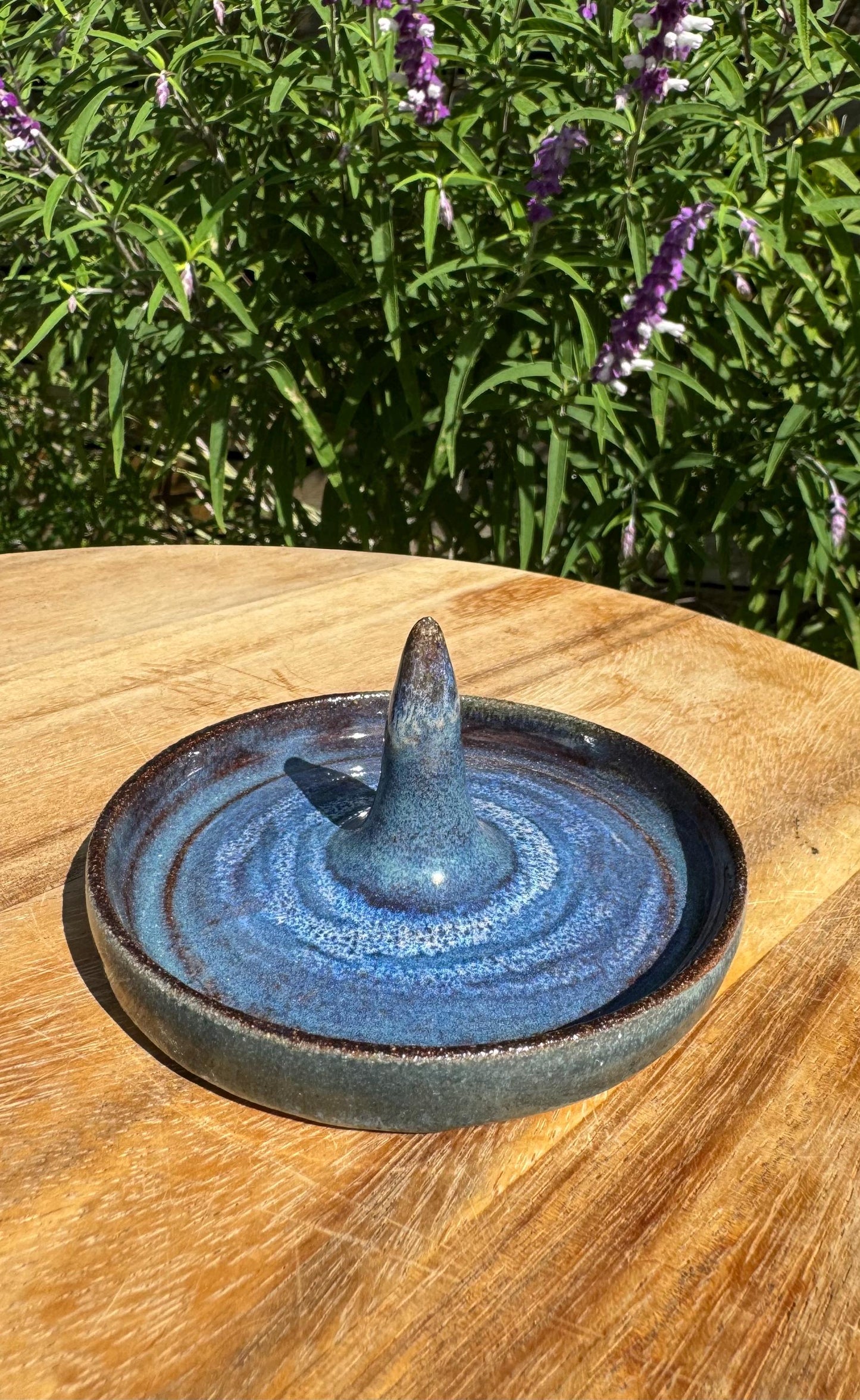 Ceramic Ring Dish, for Jewelry, Purple Blue Metallic Silver Glaze, Display on Bedside Table — Handmade Wheel-thrown Glazed Stoneware Pottery