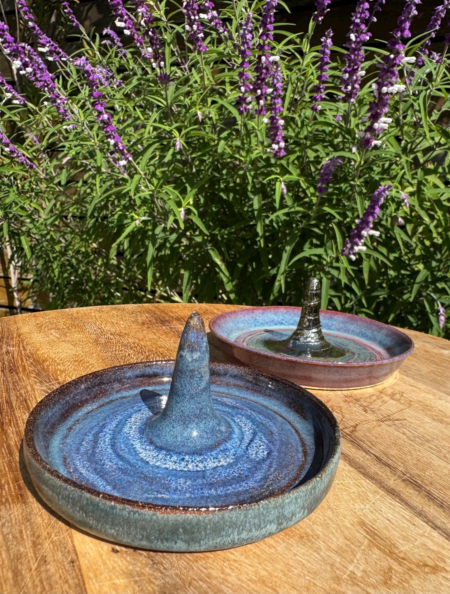 Ceramic Ring Dish, for Jewelry, Purple Blue Metallic Silver Glaze, Display on Bedside Table — Handmade Wheel-thrown Glazed Stoneware Pottery