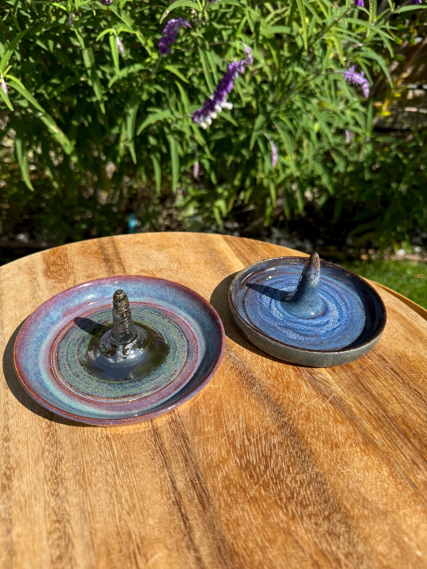 Ceramic Ring Dish, for Jewelry, Purple Blue Metallic Silver Glaze, Display on Bedside Table — Handmade Wheel-thrown Glazed Stoneware Pottery