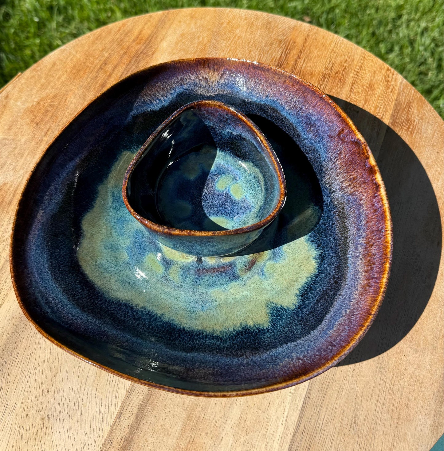 Trigon Chip n’ Dip Duet Bowl, Celestial Drippy Glaze, Purple Black
