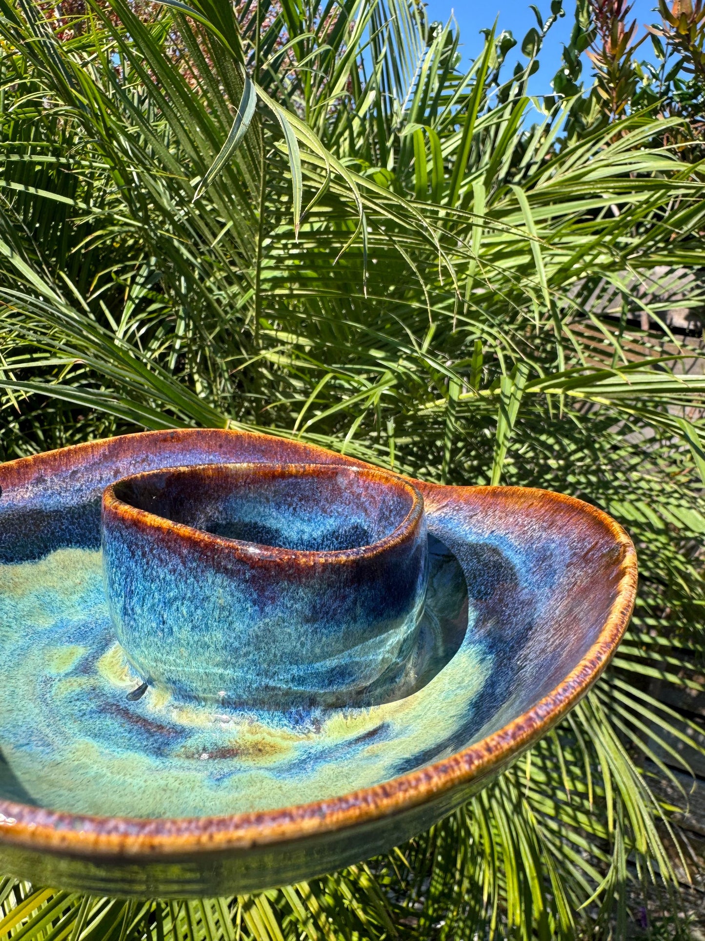 Trigon Chip n’ Dip Duet Bowl, Celestial Drippy Glaze, Purple Black