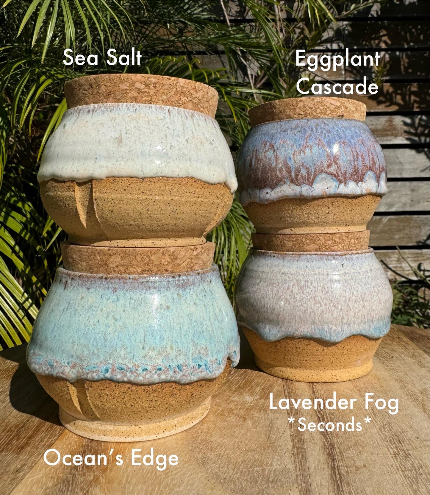 Salt Cellar Ceramic Pinch Bowls with Cork Topper, Ocean Drippy Glaze, Blue Purple, Salt Pig Kitchen