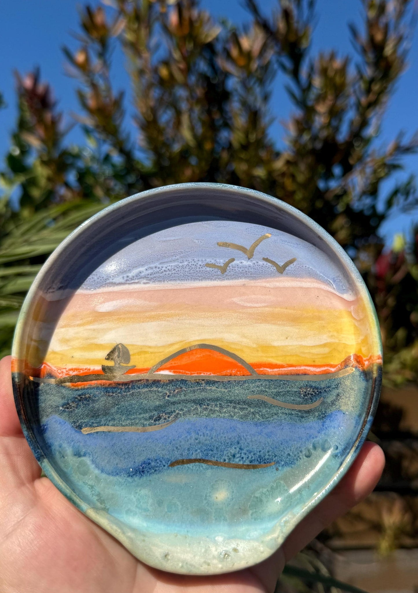 Handmade Ceramic Spoon Rest: Beach Wave Stoneware Pottery