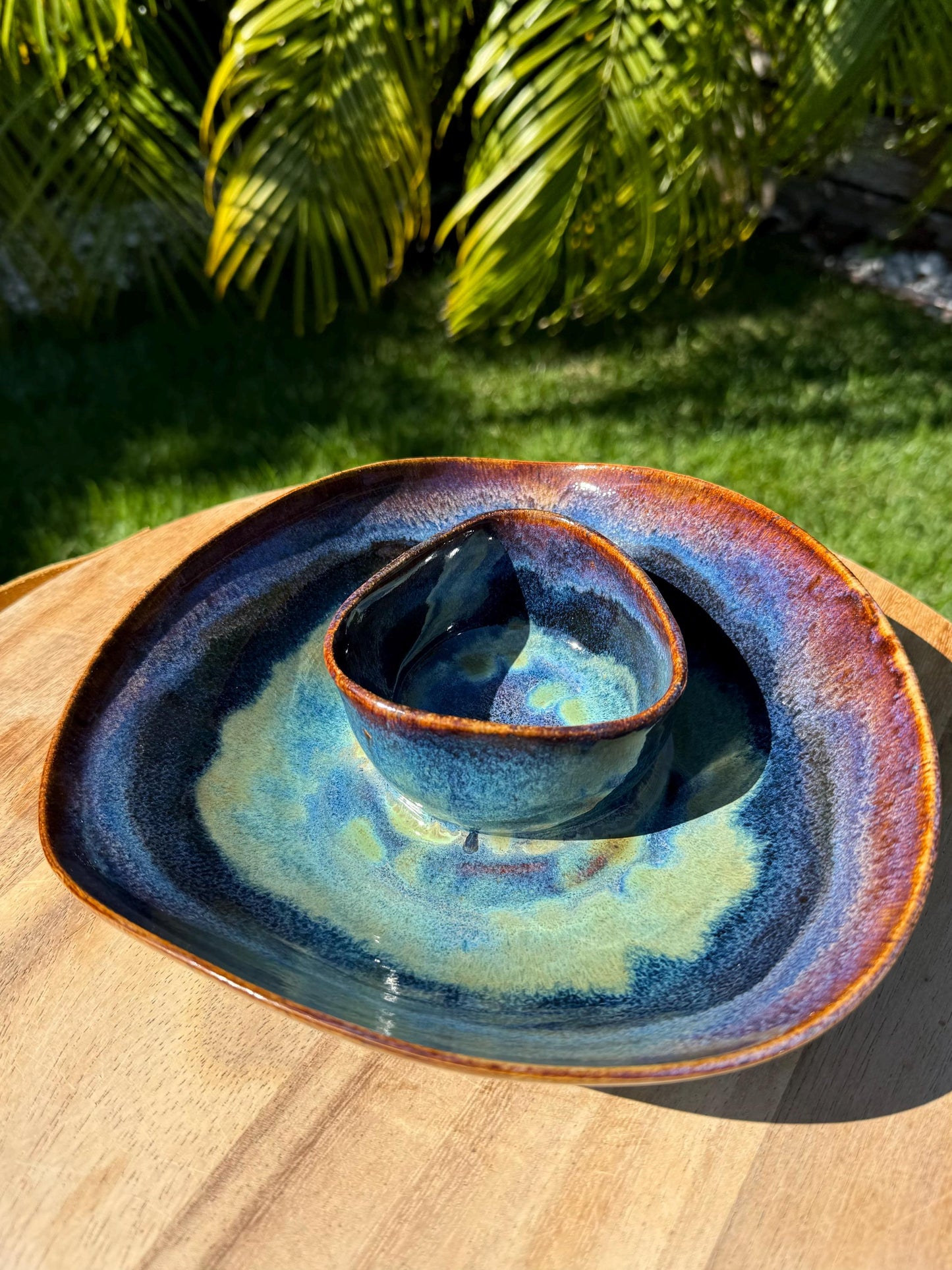 Trigon Chip n’ Dip Duet Bowl, Celestial Drippy Glaze, Purple Black