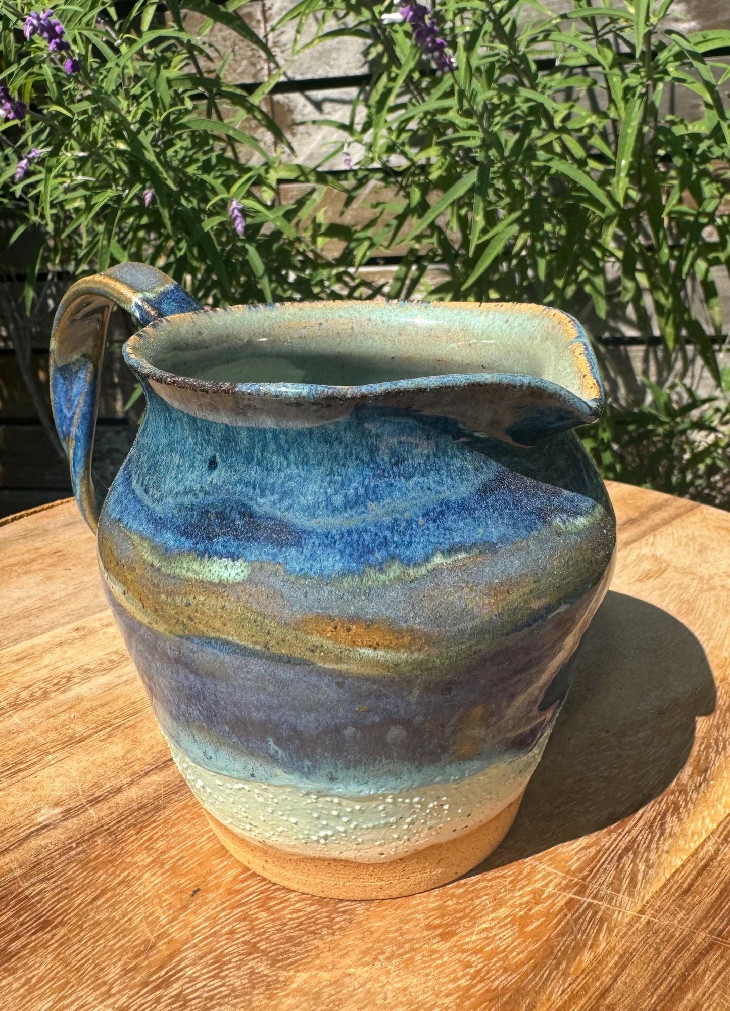 Handmade Stoneware Pitcher: Coastal Beach Vase with Twisted Handle