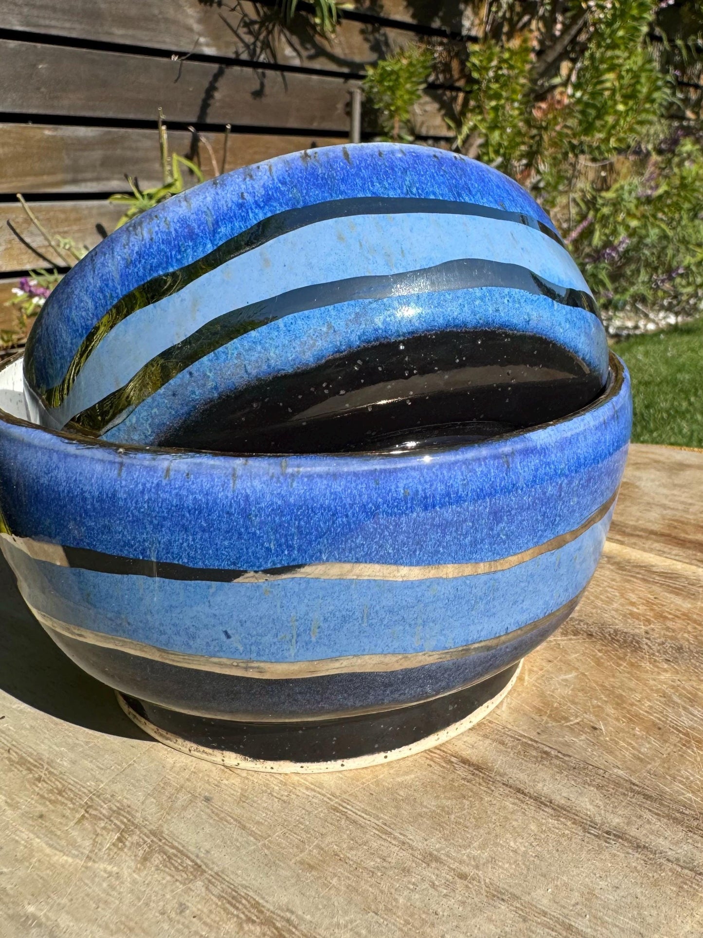 22k Gold & White Gold Blue Geode Nesting Bowls, Set of 2 for Snacks Dips, Kitchen Serving Dishes