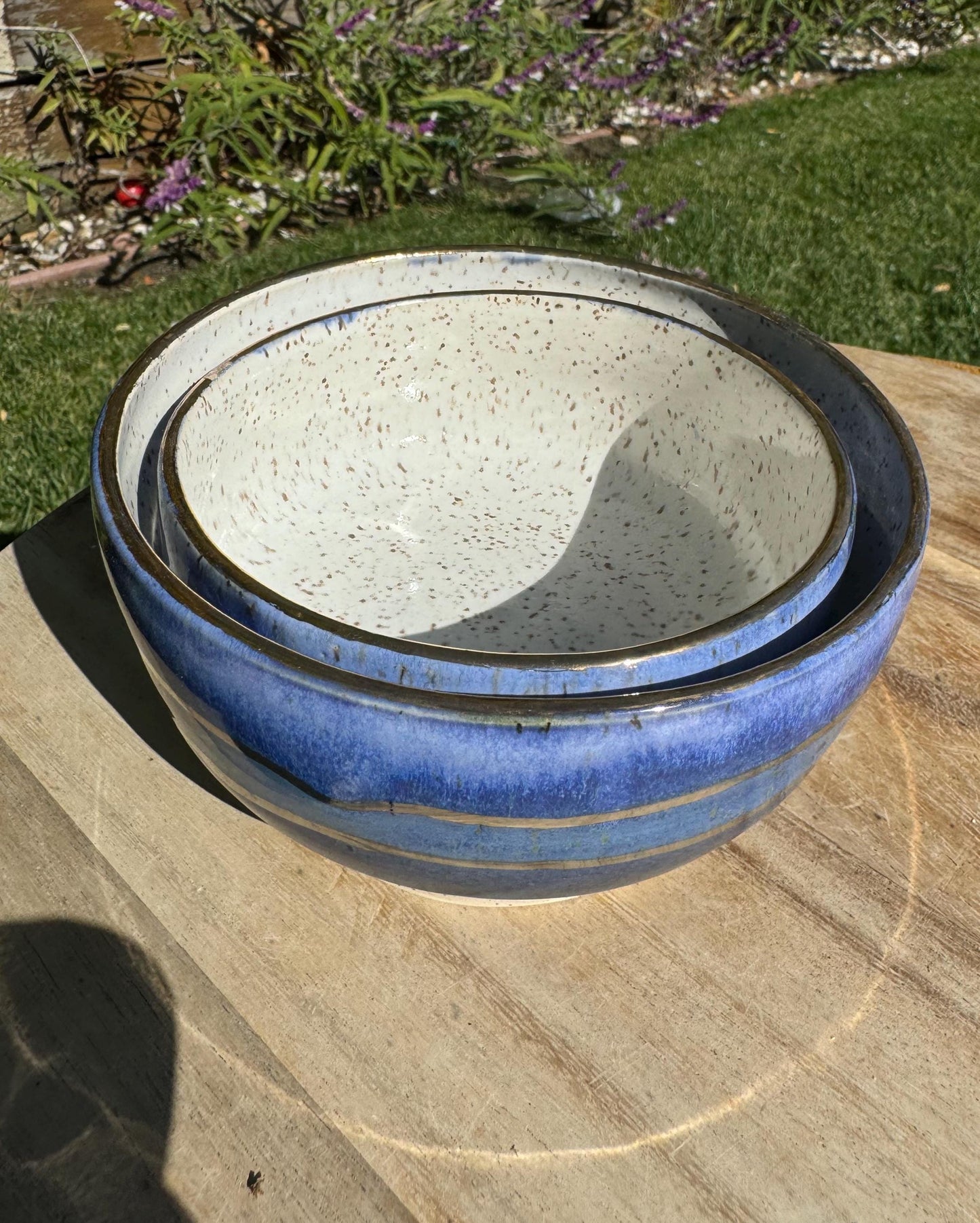22k Gold & White Gold Blue Geode Nesting Bowls, Set of 2 for Snacks Dips, Kitchen Serving Dishes