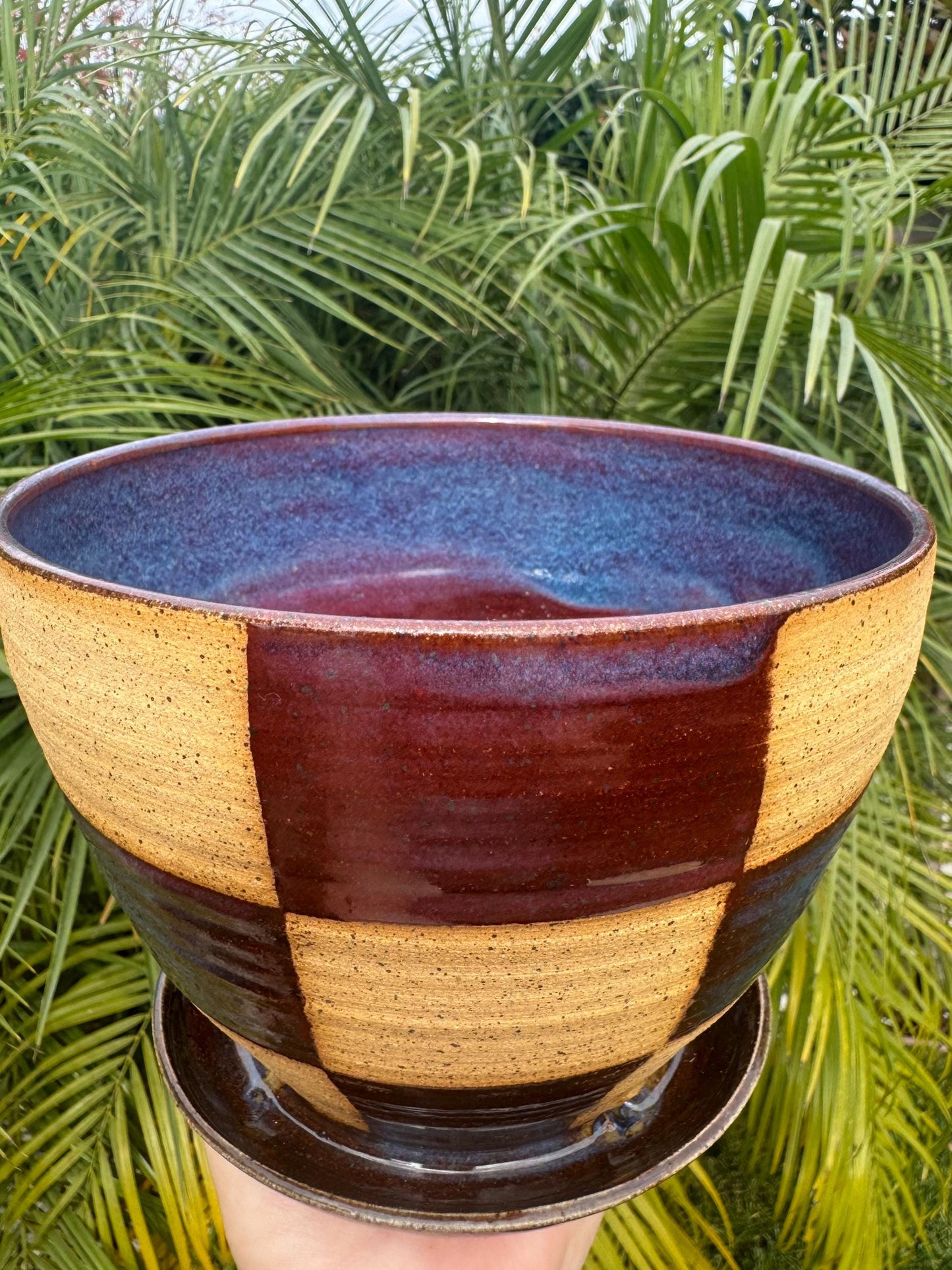 Planter Pots with Built-in Saucers & Drainage Holes, Ocean inspired Glazed Ceramics