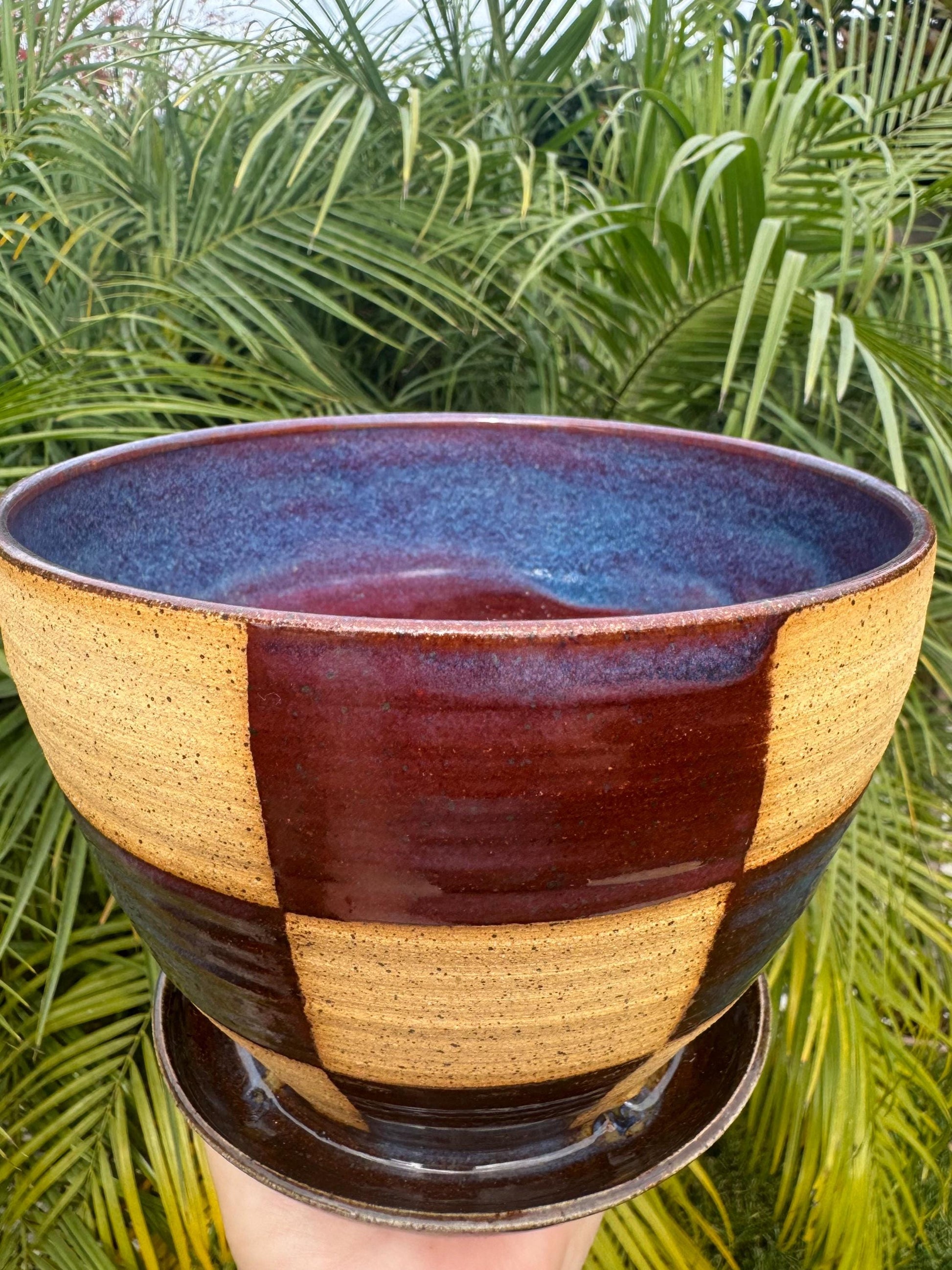 Planter Pots with Built-in Saucers & Drainage Holes, Ocean inspired Glazed Ceramics