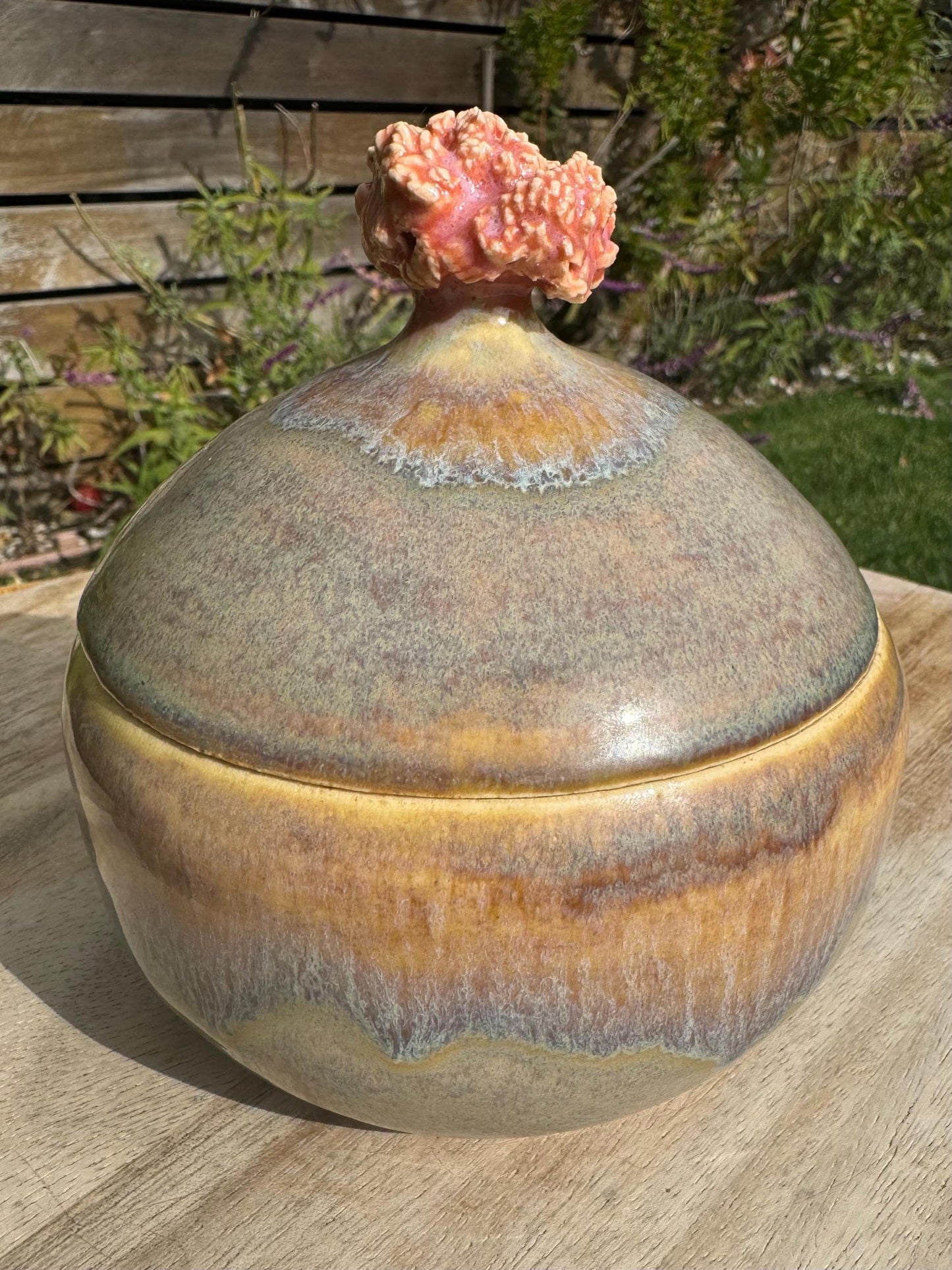 Ceramic Lidded Jar, Coral Sea Luster, for Jewelry Trinkets, Decorative, for Snacks Candy Food-Safe