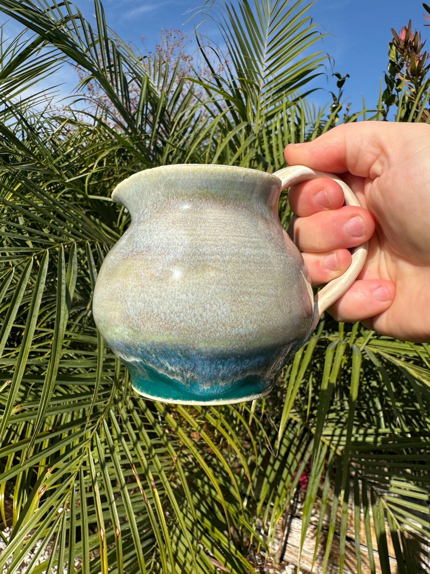 Pitchers, Azure Handpainted Handcarved Check Pattern, Kitchen or Vase