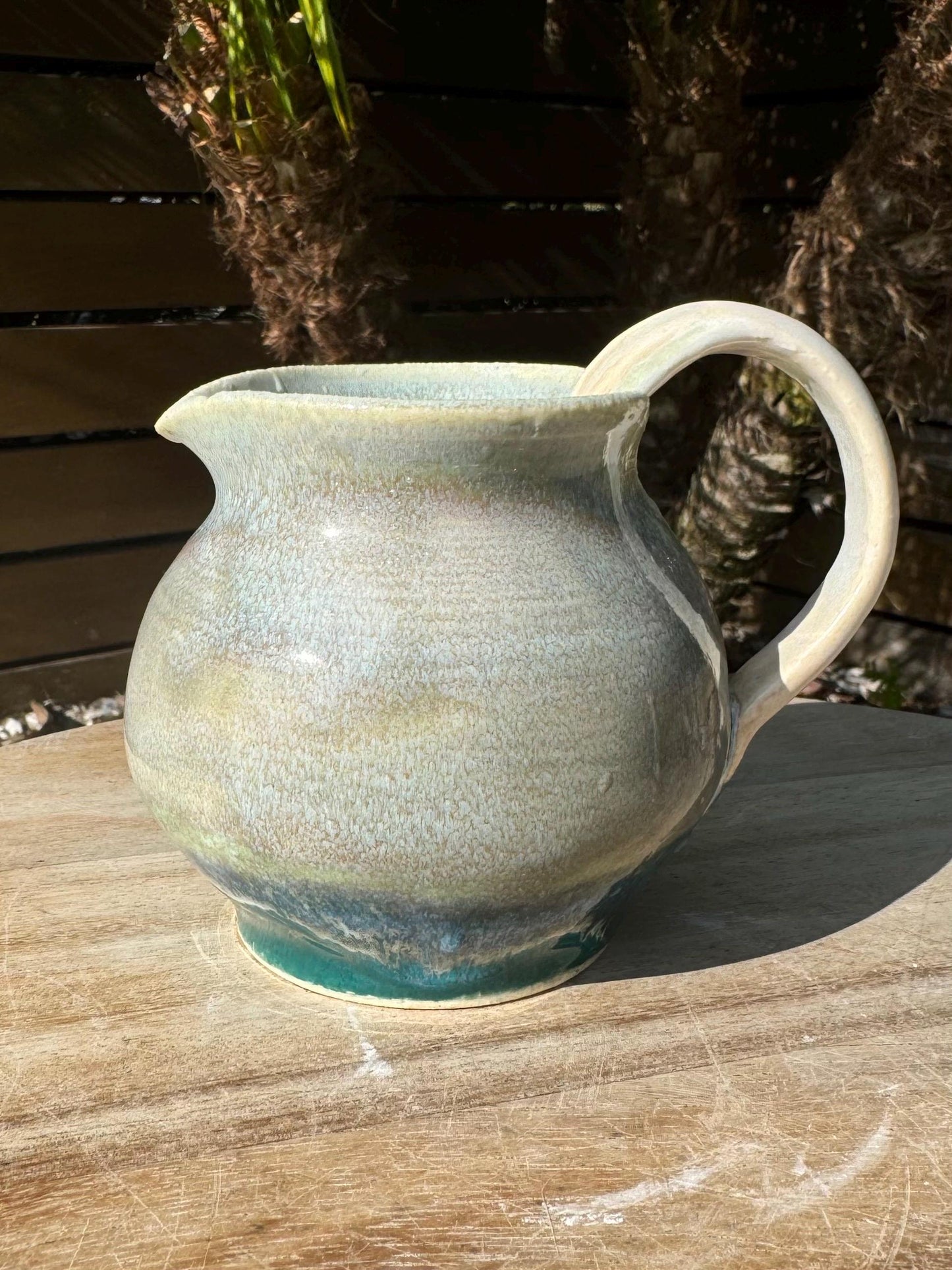 Pitchers, Azure Handpainted Handcarved Check Pattern, Kitchen or Vase