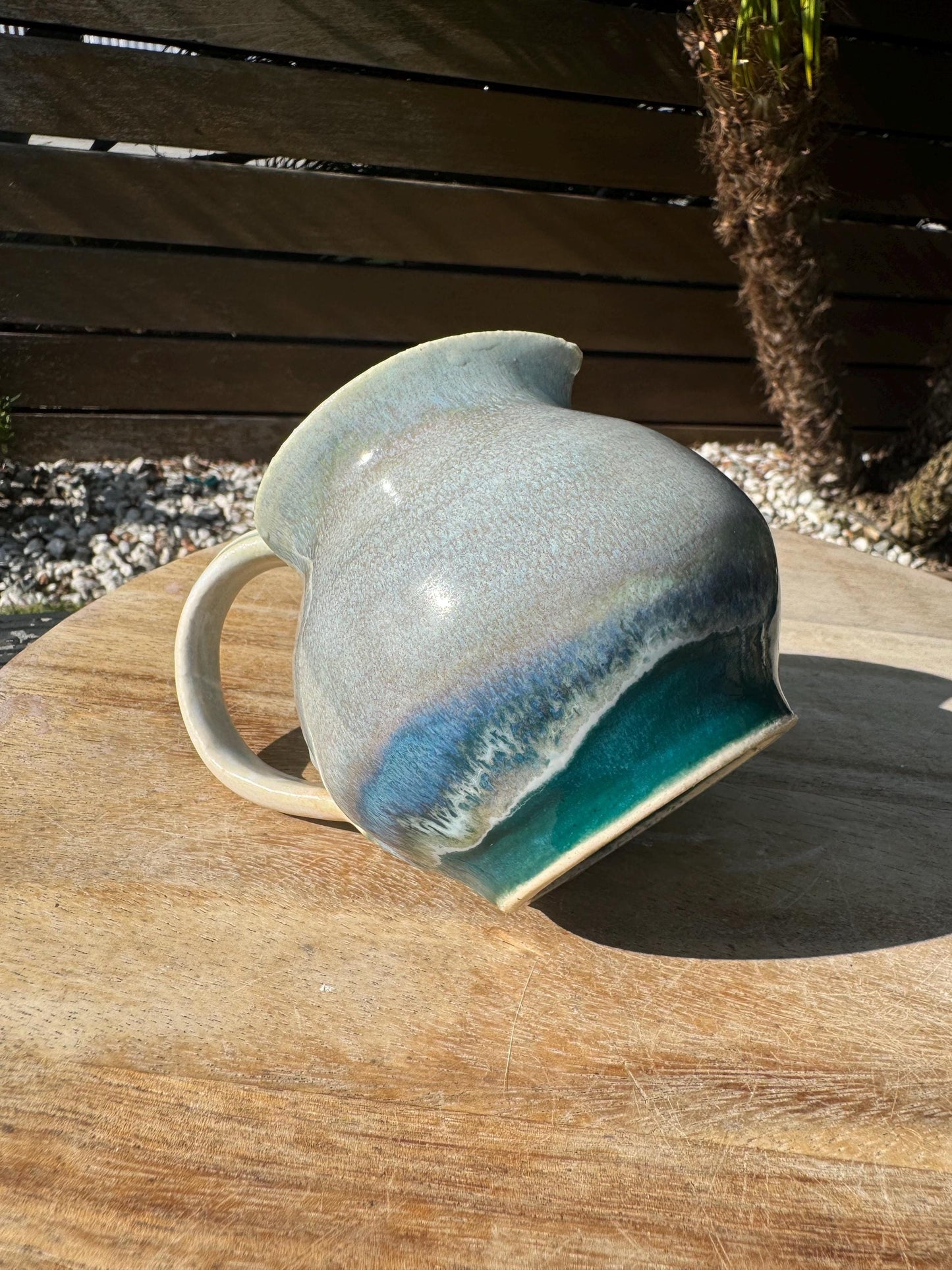 Pitchers, Azure Handpainted Handcarved Check Pattern, Kitchen or Vase