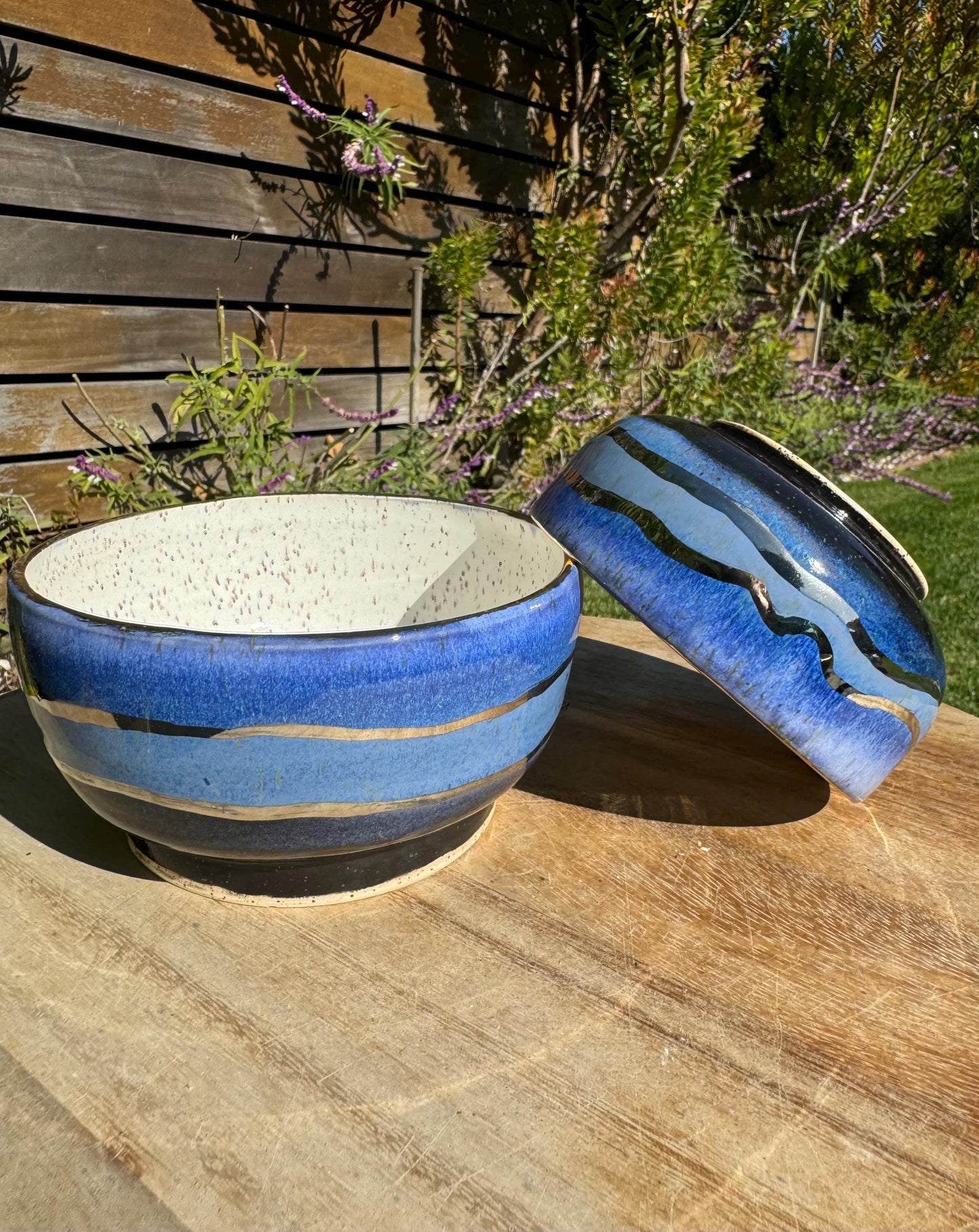 22k Gold & White Gold Blue Geode Nesting Bowls, Set of 2 for Snacks Dips, Kitchen Serving Dishes