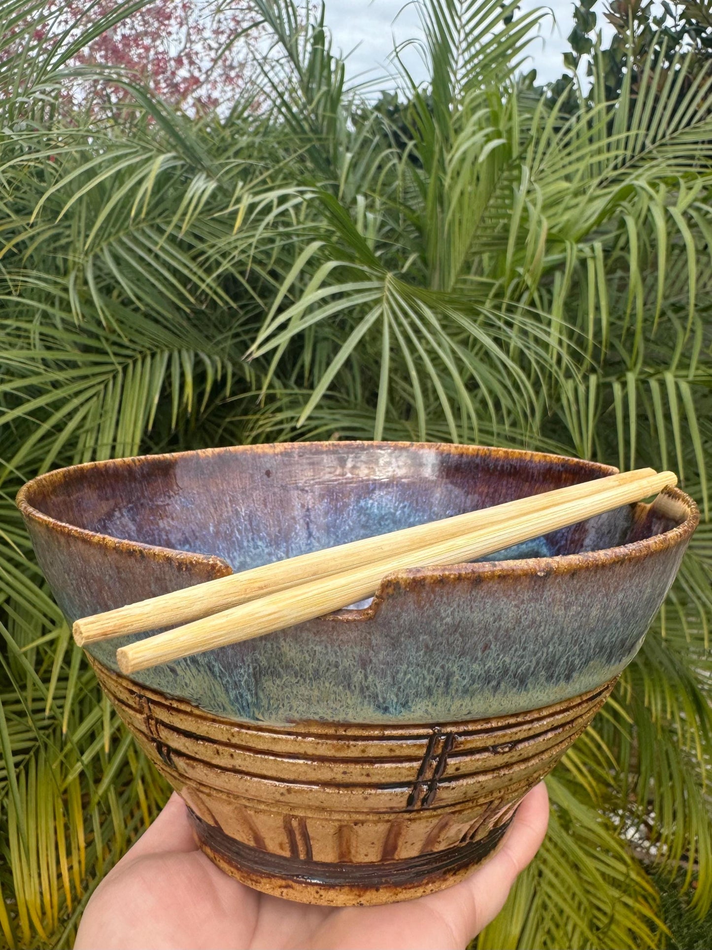 Soup Ceramic Bowls, Chopstick Rest Notches on Rim, Noodle Ramen Pho Poke Rice Grain