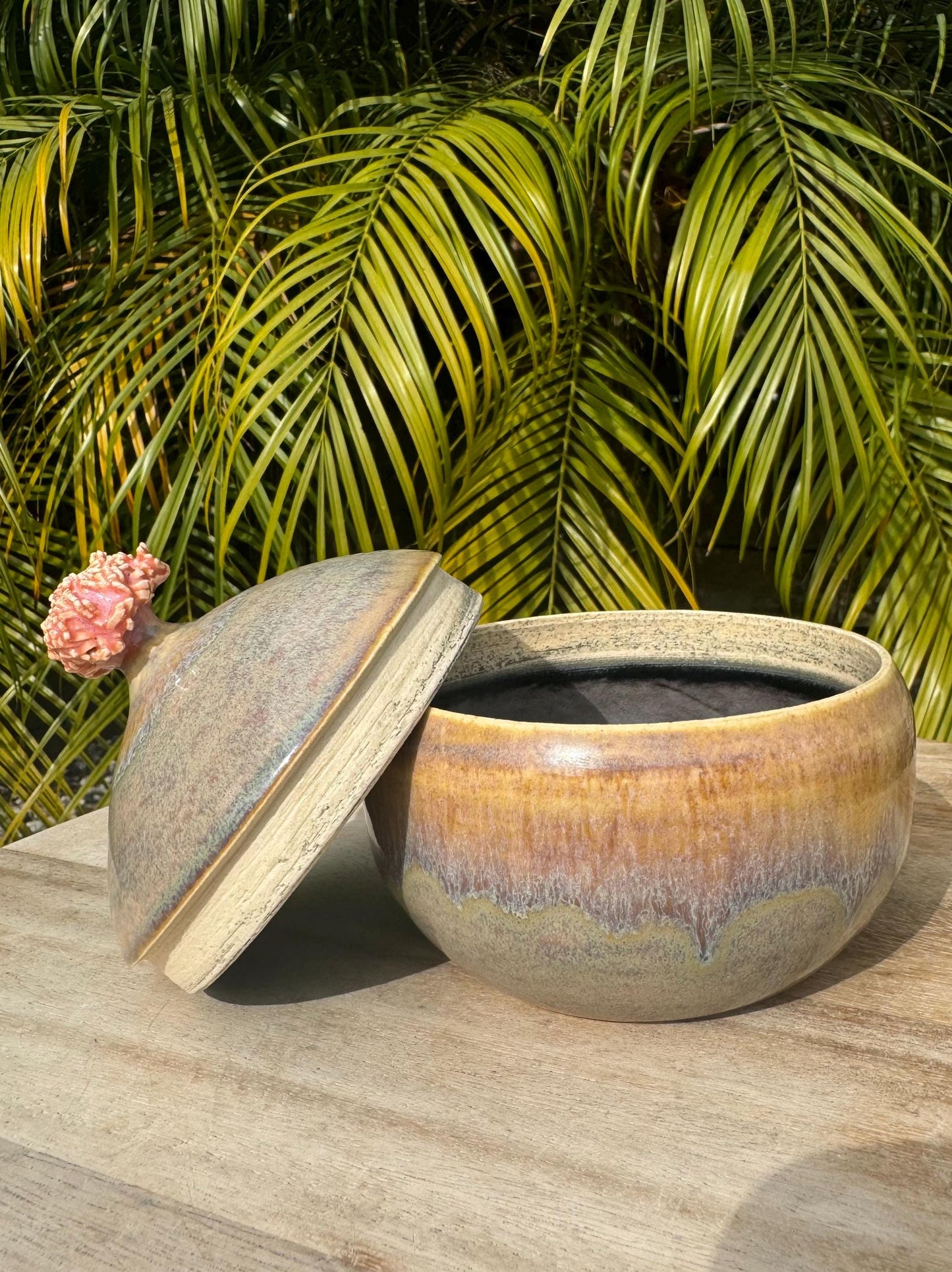 Ceramic Lidded Jar, Coral Sea Luster, for Jewelry Trinkets, Decorative, for Snacks Candy Food-Safe