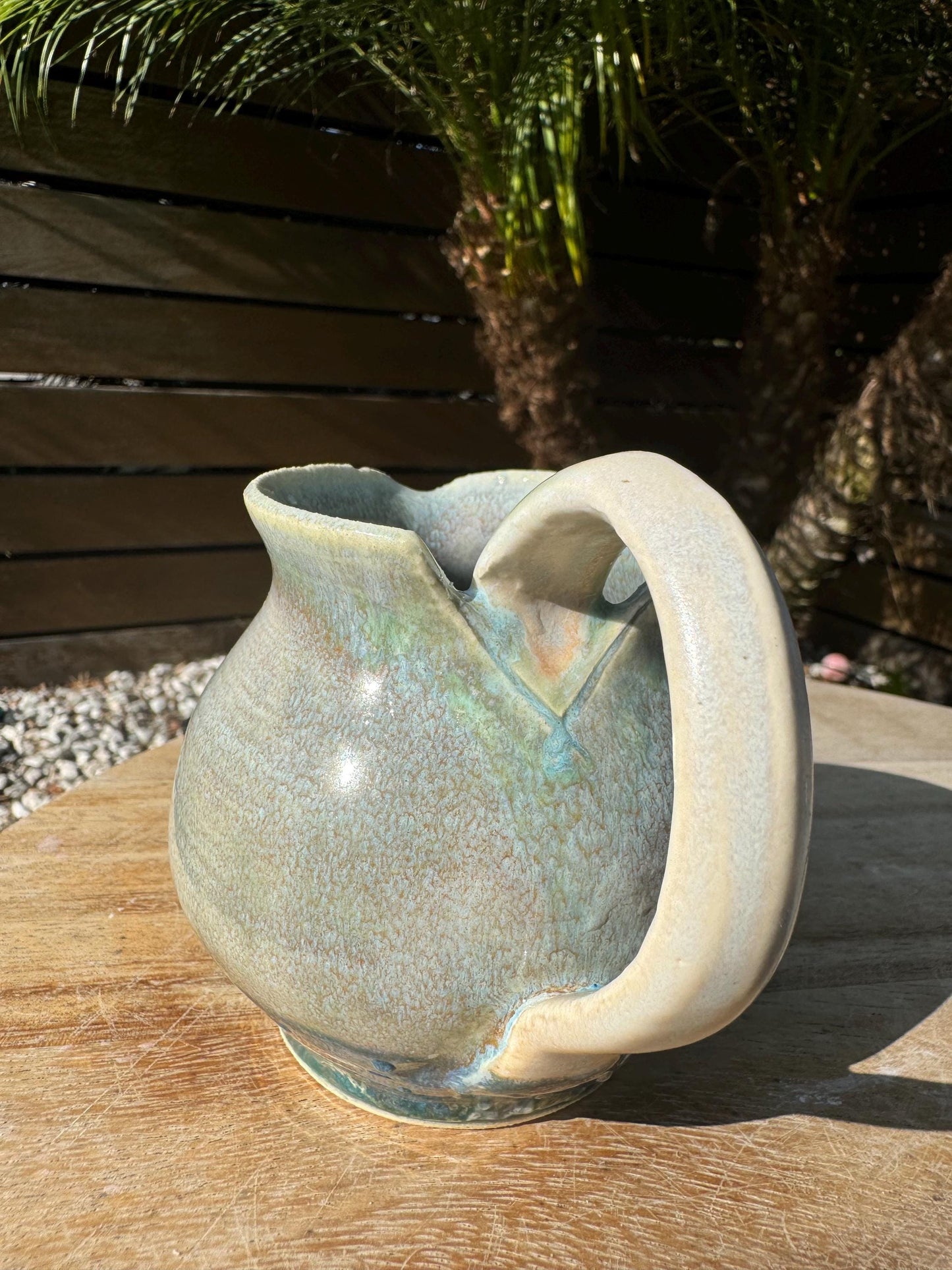 Pitchers, Azure Handpainted Handcarved Check Pattern, Kitchen or Vase