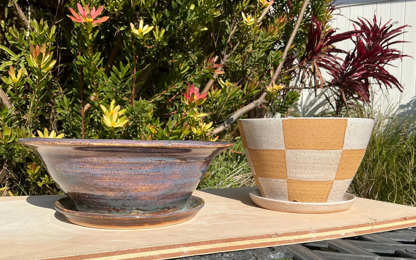 Planter Pots with Built-in Saucers & Drainage Holes, Ocean inspired Glazed Ceramics
