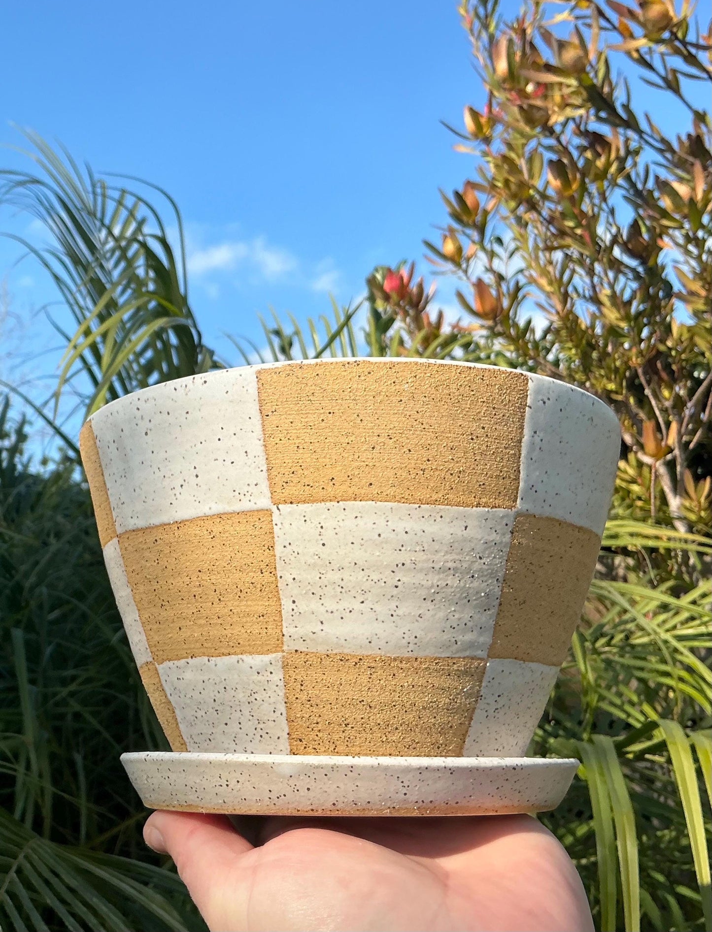 Planter Pots with Built-in Saucers & Drainage Holes, Ocean inspired Glazed Ceramics