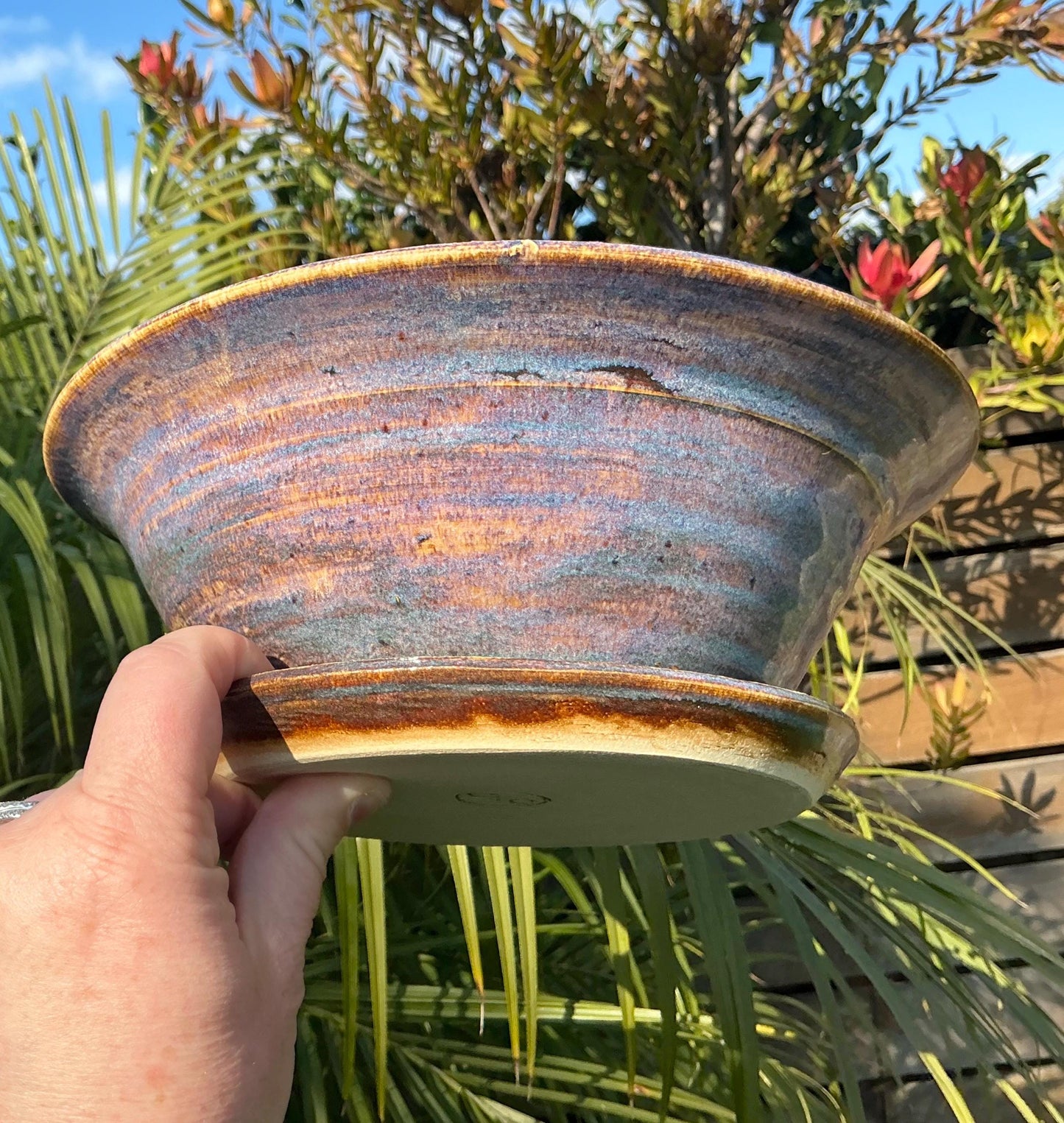 Planter Pots with Built-in Saucers & Drainage Holes, Ocean inspired Glazed Ceramics
