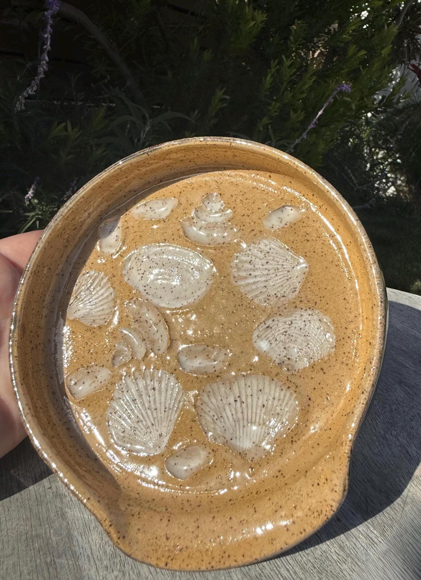 Handmade Ceramic Spoon Rest: Beach Wave Stoneware Pottery