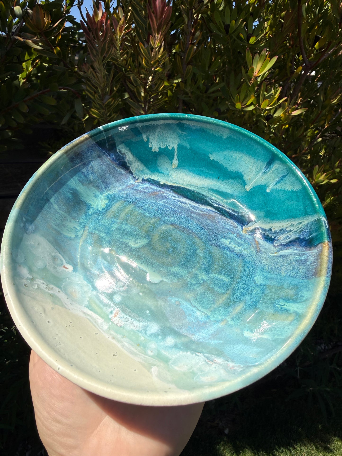 Handmade Hand Painted Beach Wave Plates, Glazed Stoneware Pottery