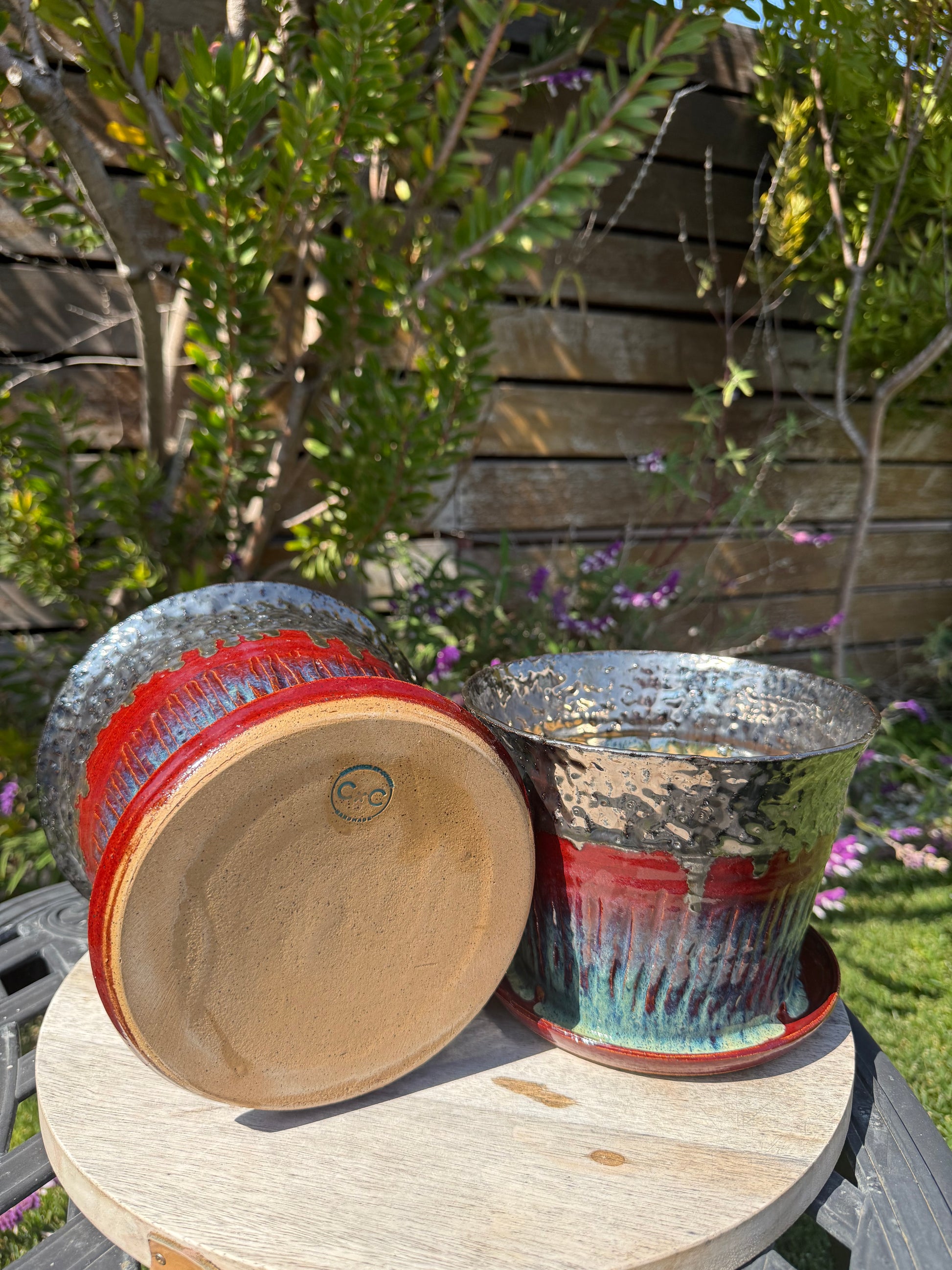 plant pots with built in saucer Planter Pots with Built-in Saucers & Drainage Holes *Made to Order*