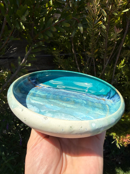 Handmade Hand Painted Beach Wave Plates, Glazed Stoneware Pottery