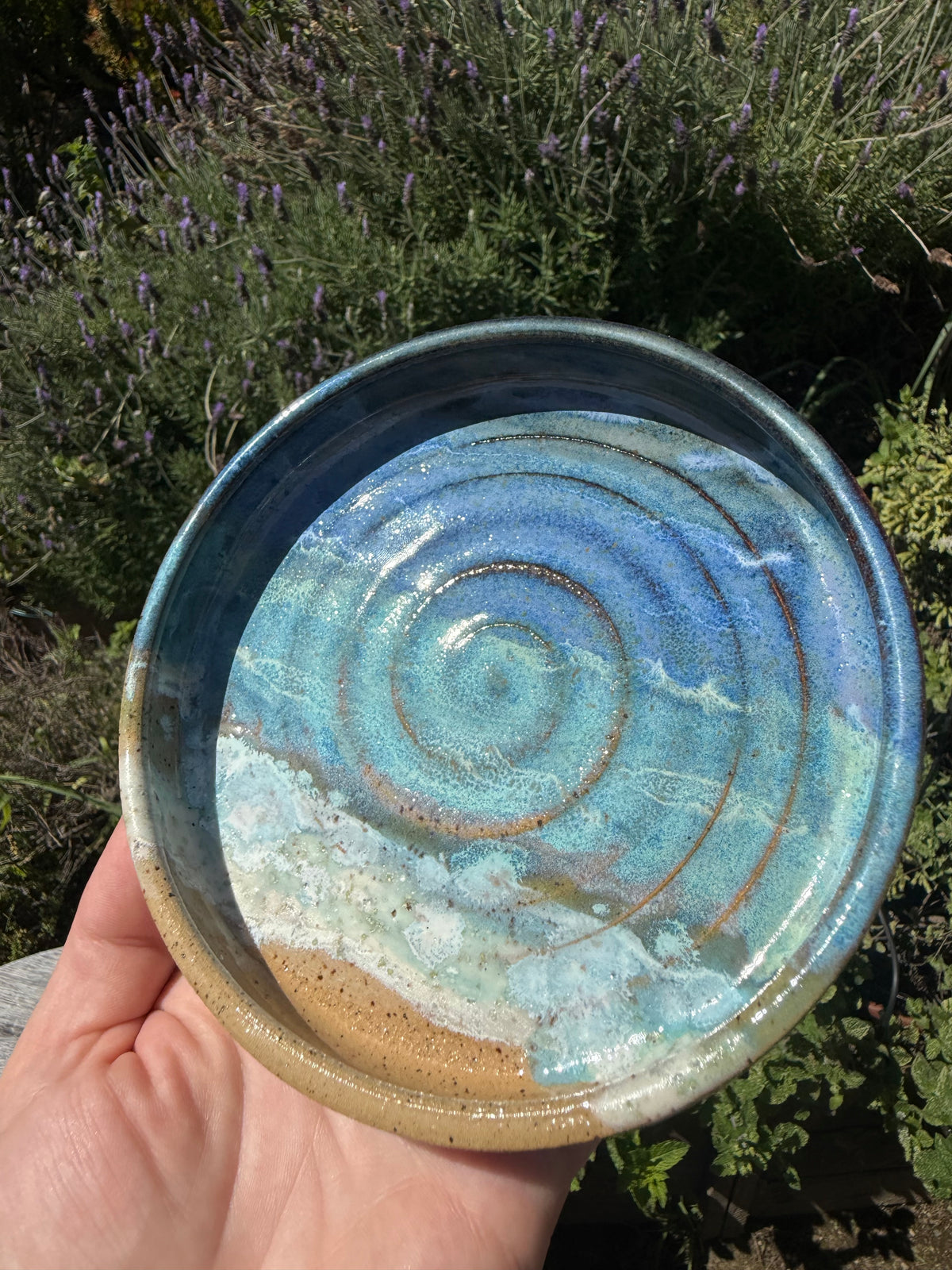 Handmade Hand Painted Beach Wave Plates, Glazed Stoneware Pottery