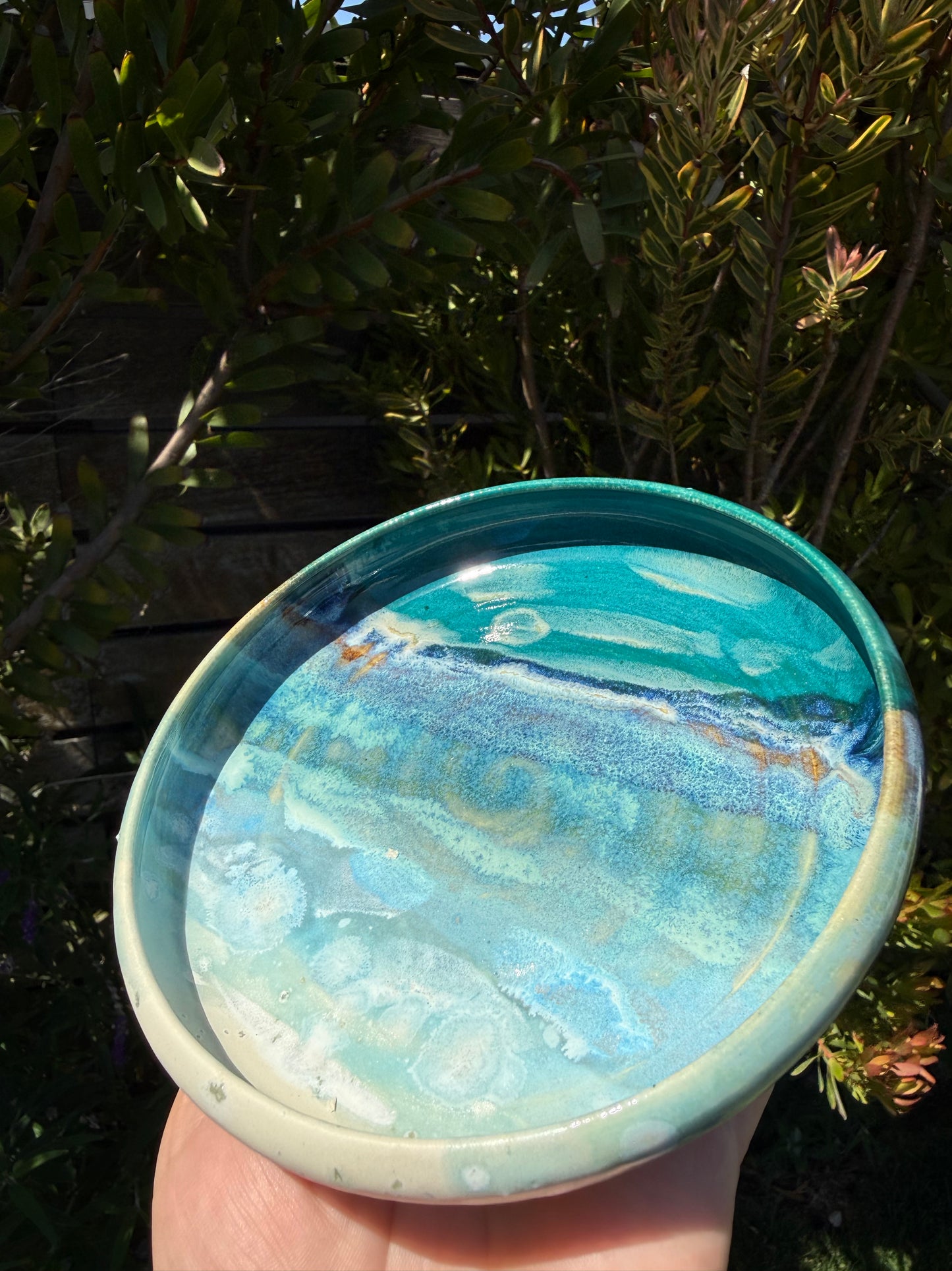 Handmade Hand Painted Beach Wave Plates, Glazed Stoneware Pottery