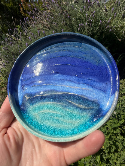 Handmade Hand Painted Beach Wave Plates, Glazed Stoneware Pottery
