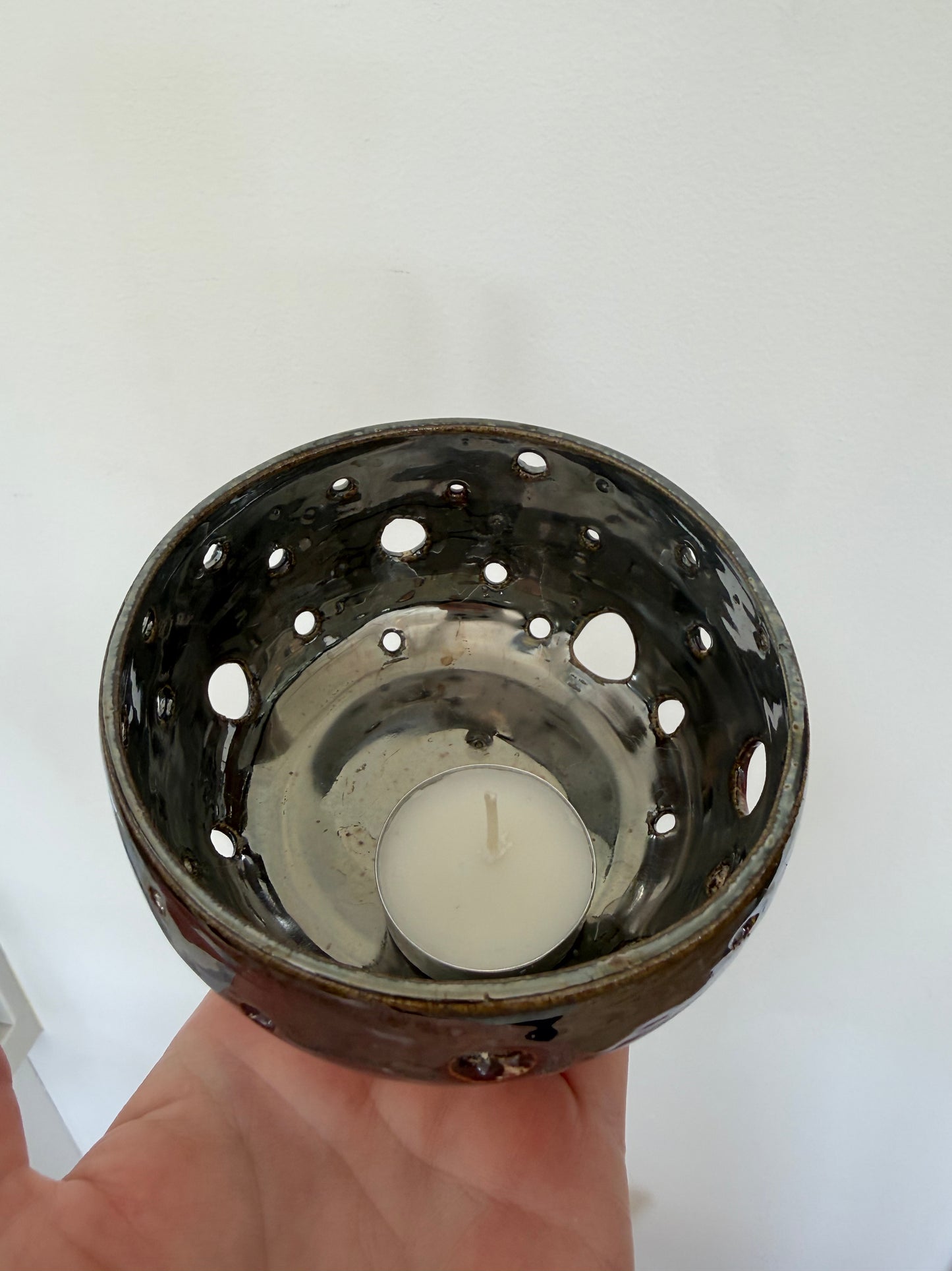 Carved Stoneware Candle Holder