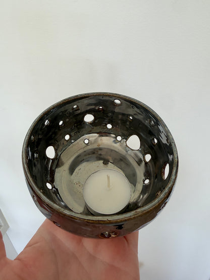 Carved Stoneware Candle Holder