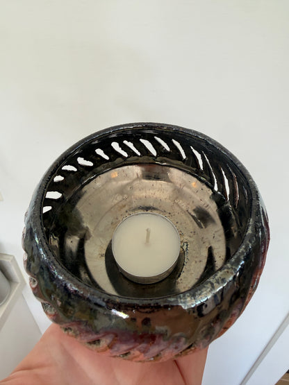 Carved Stoneware Candle Holder
