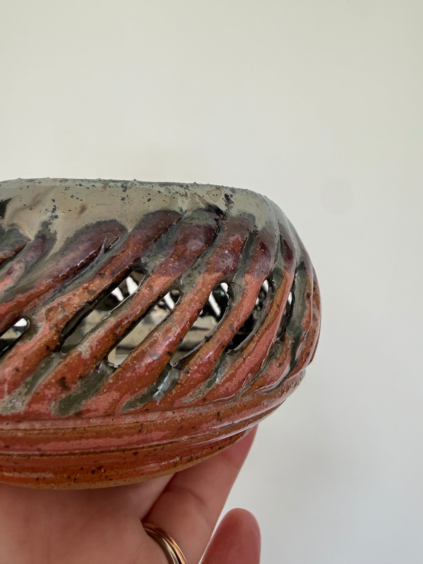 Carved Stoneware Candle Holder