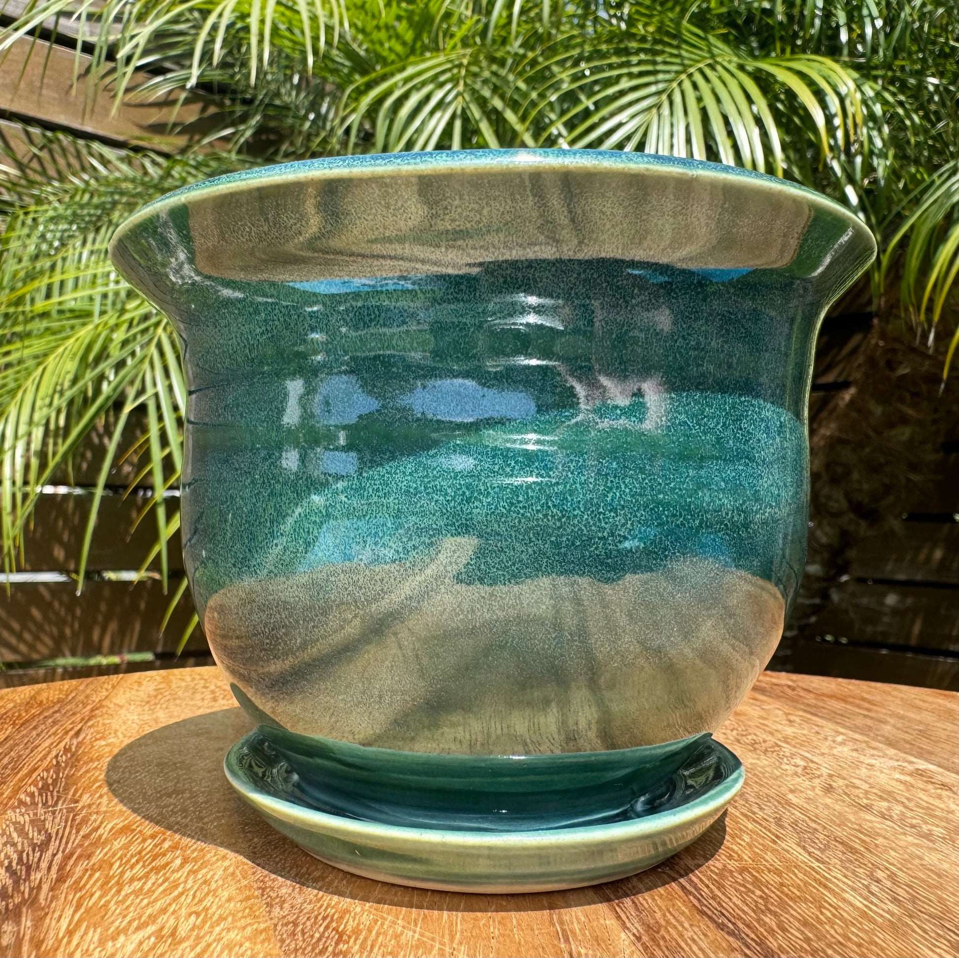 Planter Pots with Built-in Saucers & Drainage Holes, Glazed Ceramic