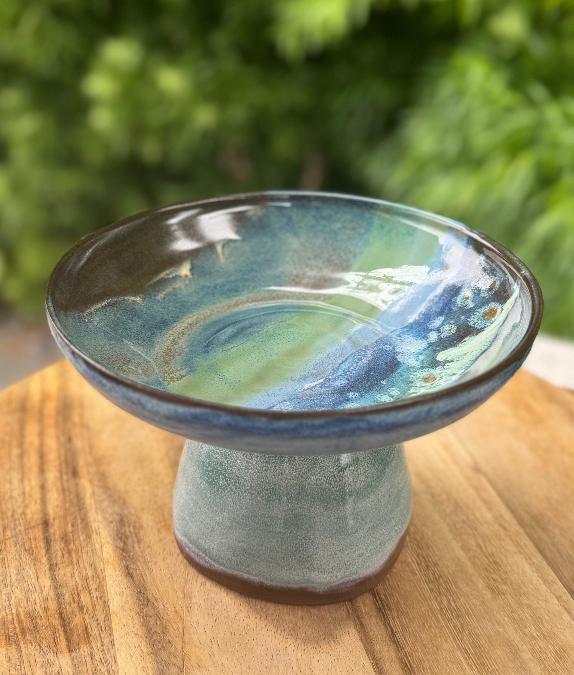 Pedestal Bowls, Hand-Painted Beach Wave, Funtional Coastal Home Decor