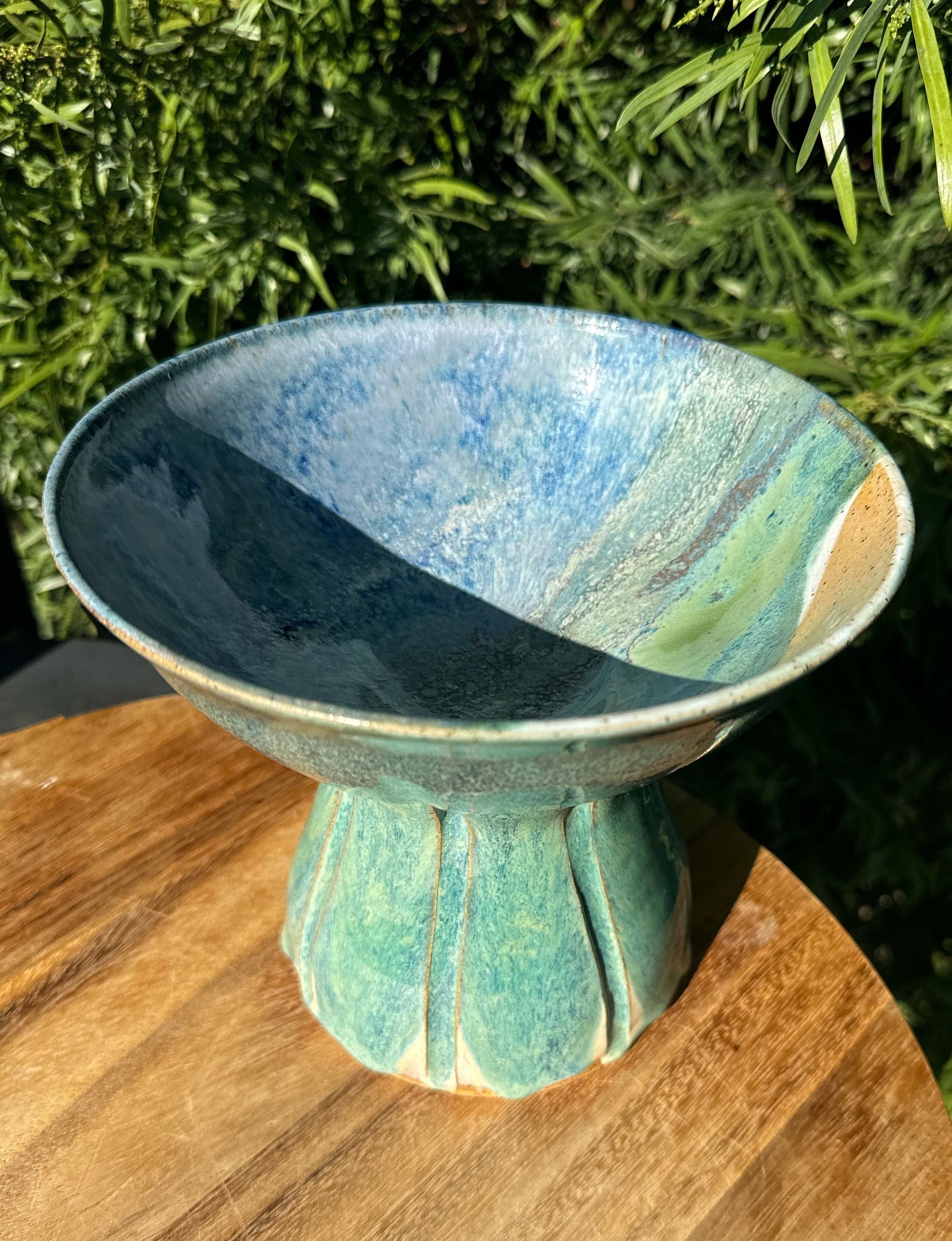 Pedestal Bowls, Hand-Painted Beach Wave, Funtional Coastal Home Decor