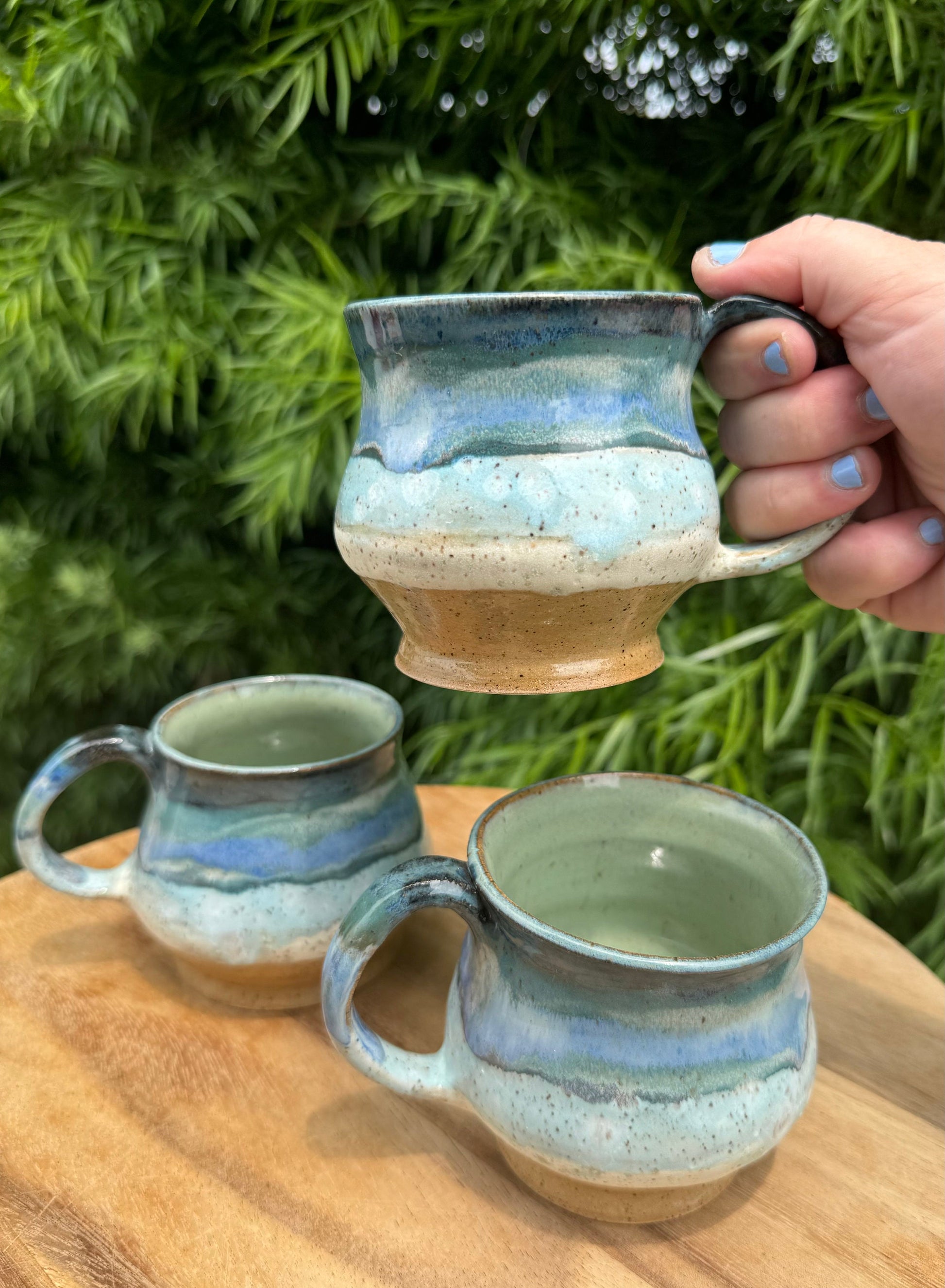 Handpainted Beach Mugs, A-Shape Cup with Stable Base and Comfortable Handles