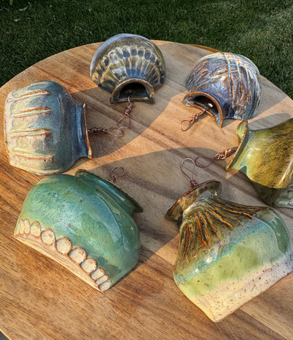 Hanging Wall Pocket Vases, Handmade Plant Pots with Copper Wire Hook, Beach Blue Glazed Ceramics — Wheel-thrown Stoneware Pottery