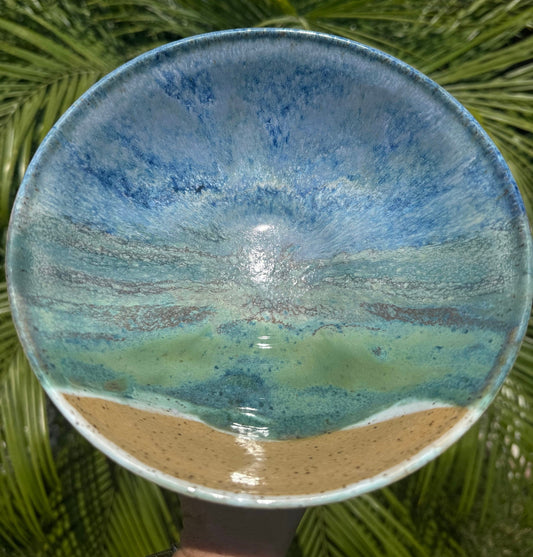 Pedestal Bowls, Hand-Painted Beach Wave, Funtional Coastal Home Decor