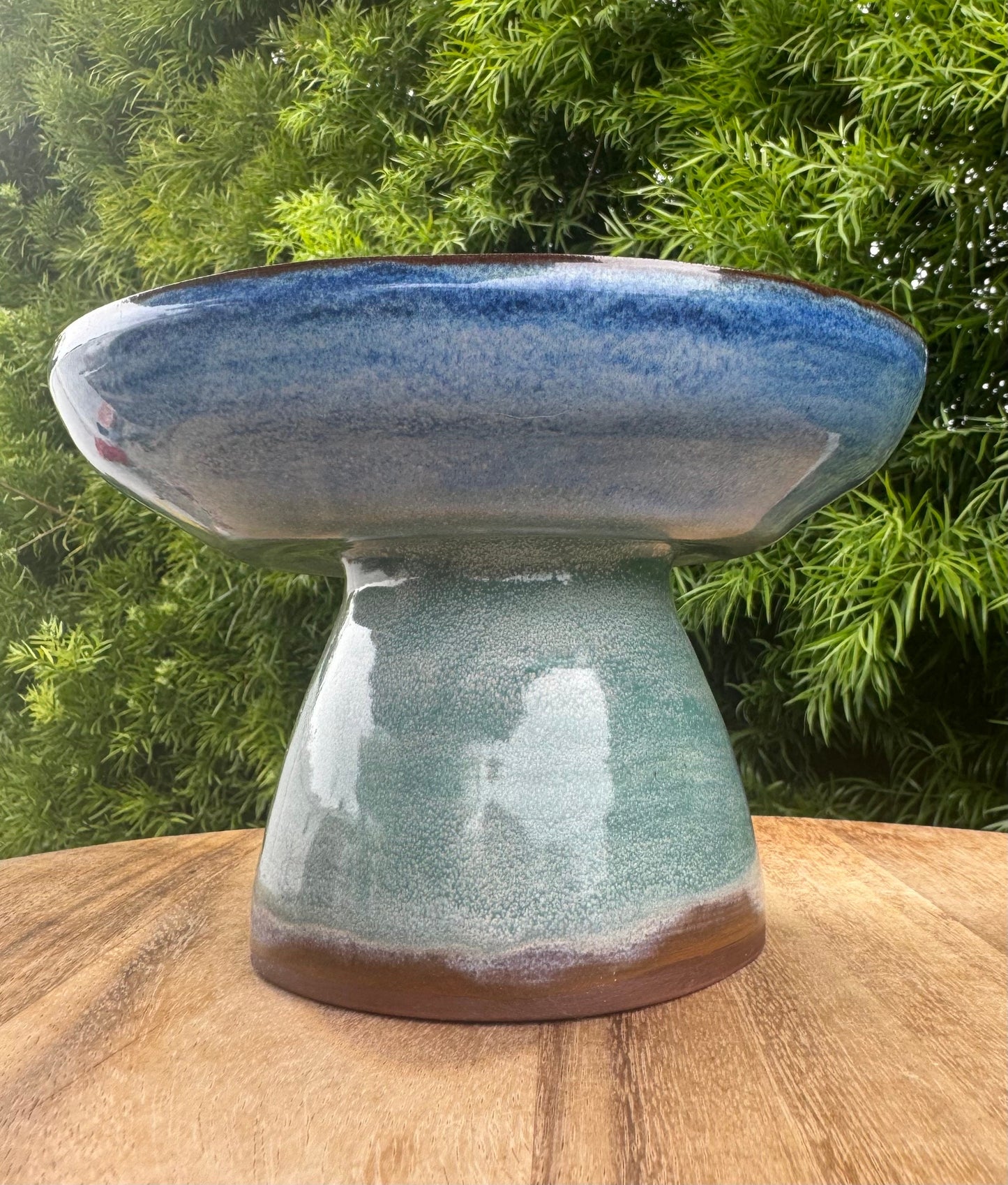 Pedestal Bowls, Hand-Painted Beach Wave, Funtional Coastal Home Decor