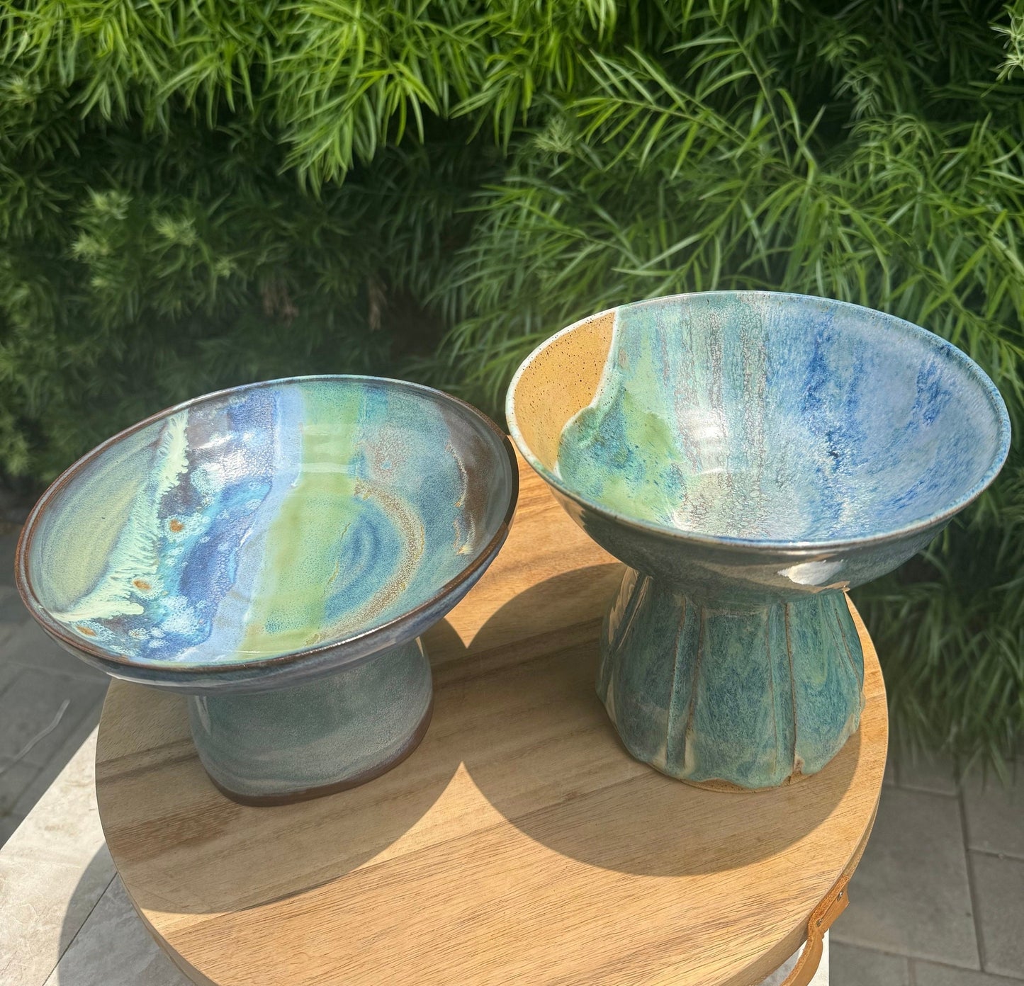 Pedestal Bowls, Hand-Painted Beach Wave, Funtional Coastal Home Decor